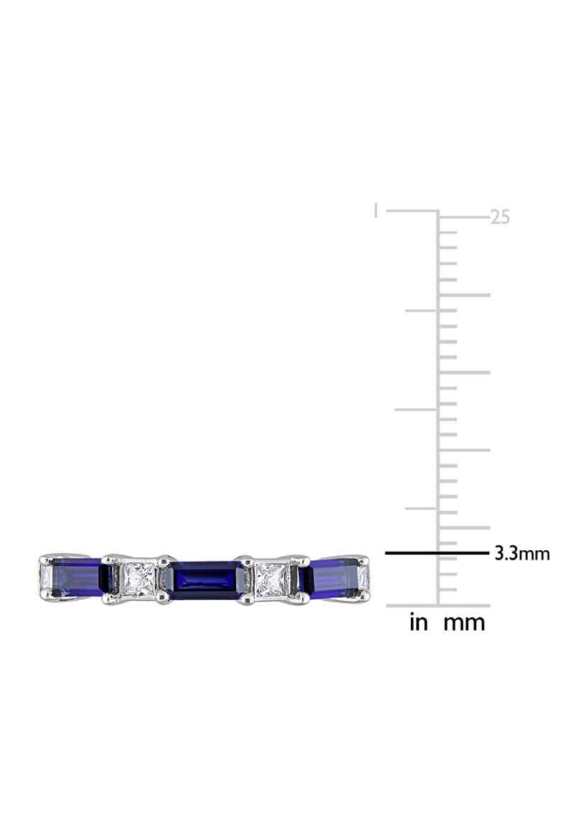 Lab Created 1 3/8 CT TGW Created Blue and White Sapphire Baguette Ring in Sterling Silver
