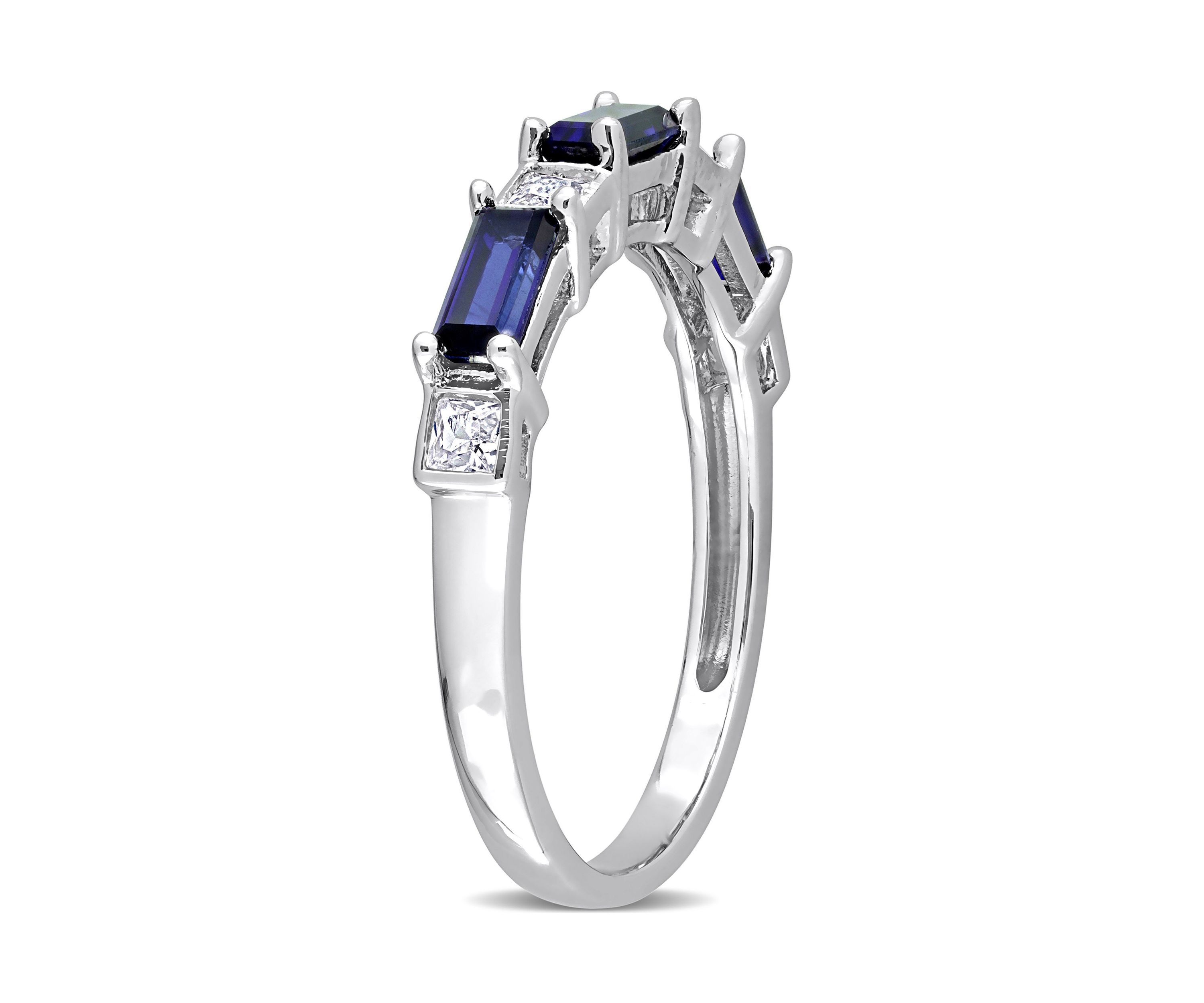 Lab Created 1 3/8 CT TGW Created Blue and White Sapphire Baguette Ring in Sterling Silver