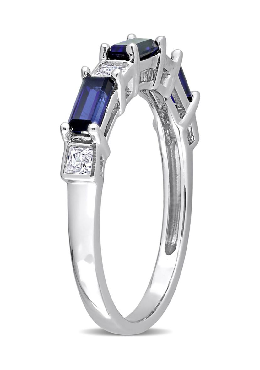 Lab Created 1 3/8 CT TGW Created Blue and White Sapphire Baguette Ring in Sterling Silver