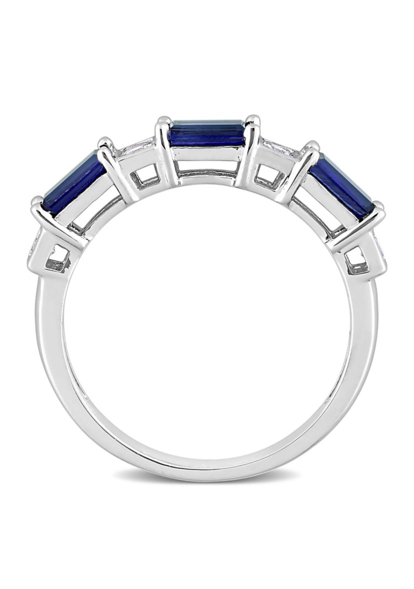Lab Created 1 3/8 CT TGW Created Blue and White Sapphire Baguette Ring in Sterling Silver