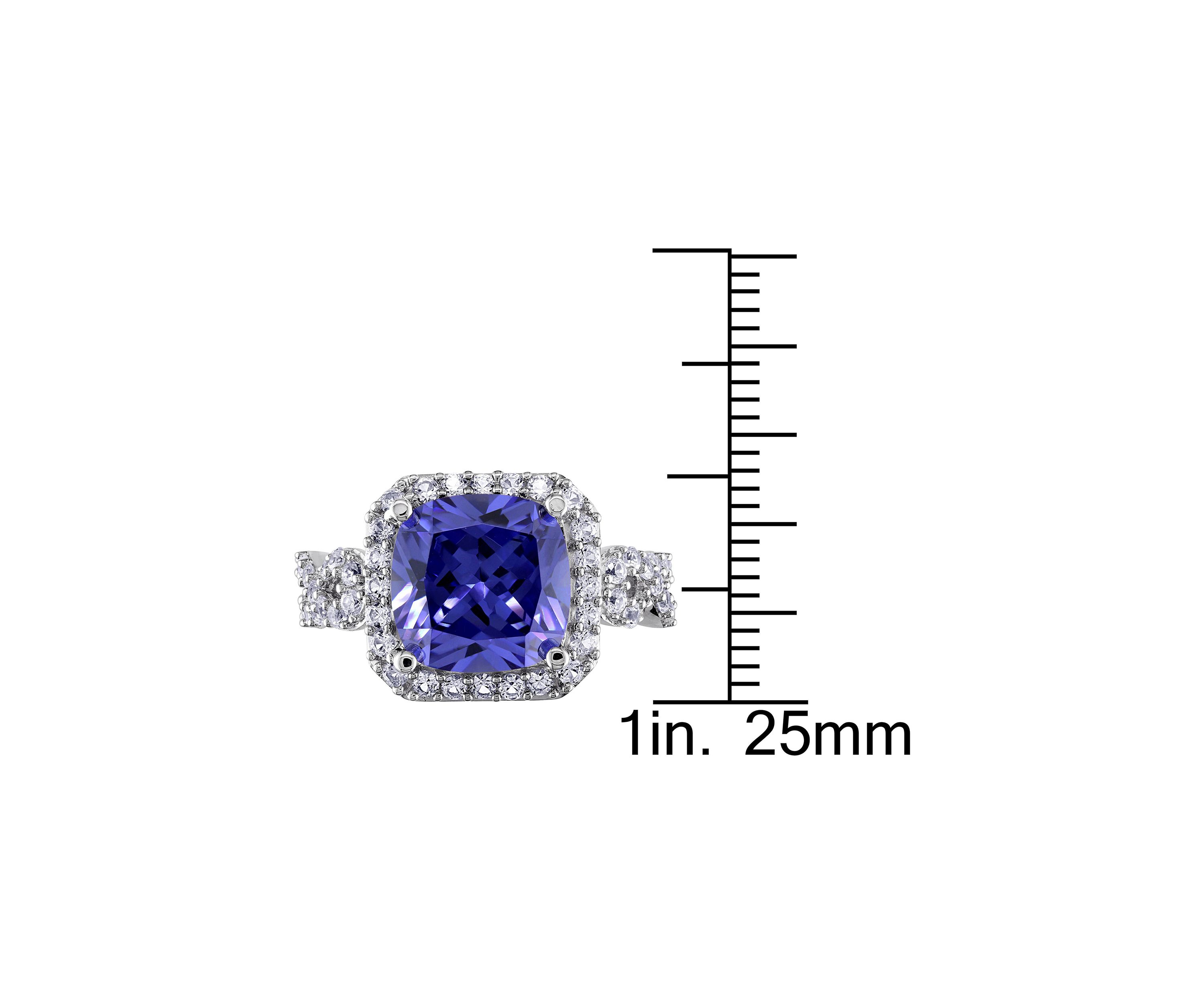 Lab Created 6 3/4 CT TGW Cushion Cut Created Tanzanite and Created White Sapphire Halo Ring in Sterling Silver