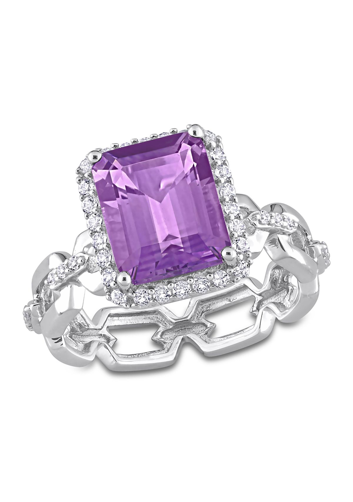 3 1/2 CT TGW Amethyst and White Topaz Halo Ring in Sterling Silver