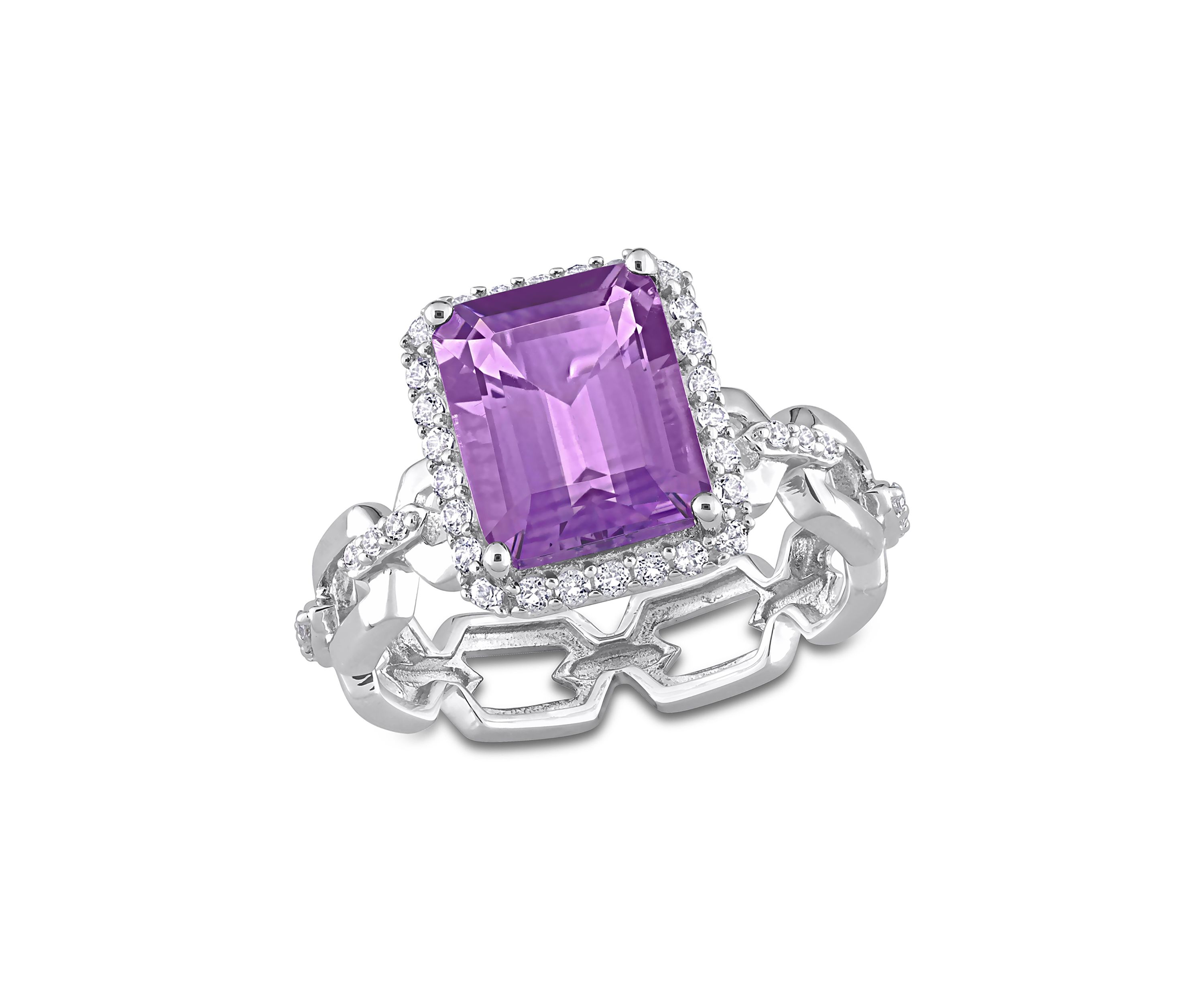 3 1/2 CT TGW Amethyst and White Topaz Halo Ring in Sterling Silver
