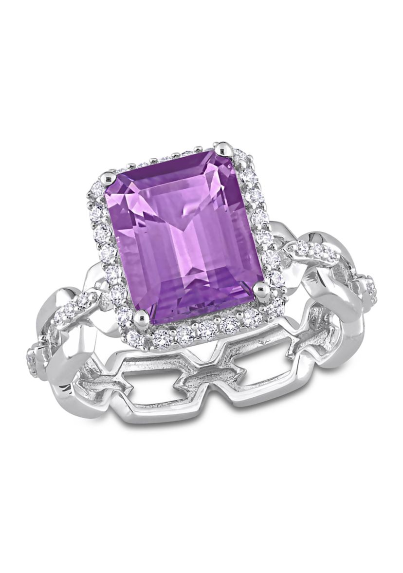 3 1/2 CT TGW Amethyst and White Topaz Halo Ring in Sterling Silver