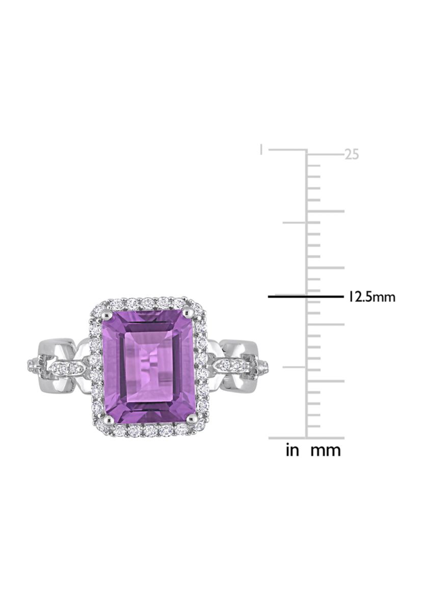 3 1/2 CT TGW Amethyst and White Topaz Halo Ring in Sterling Silver