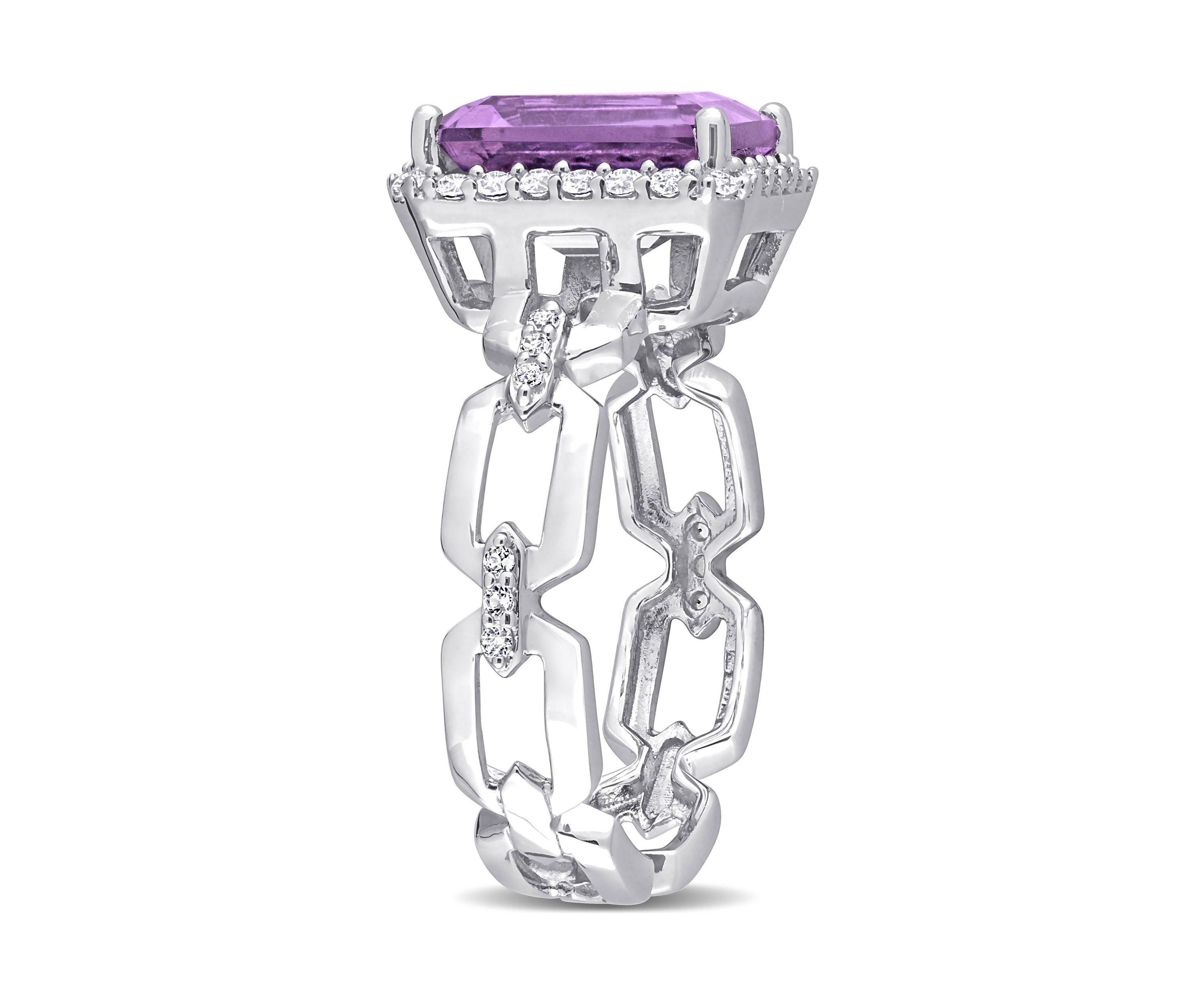 3 1/2 CT TGW Amethyst and White Topaz Halo Ring in Sterling Silver