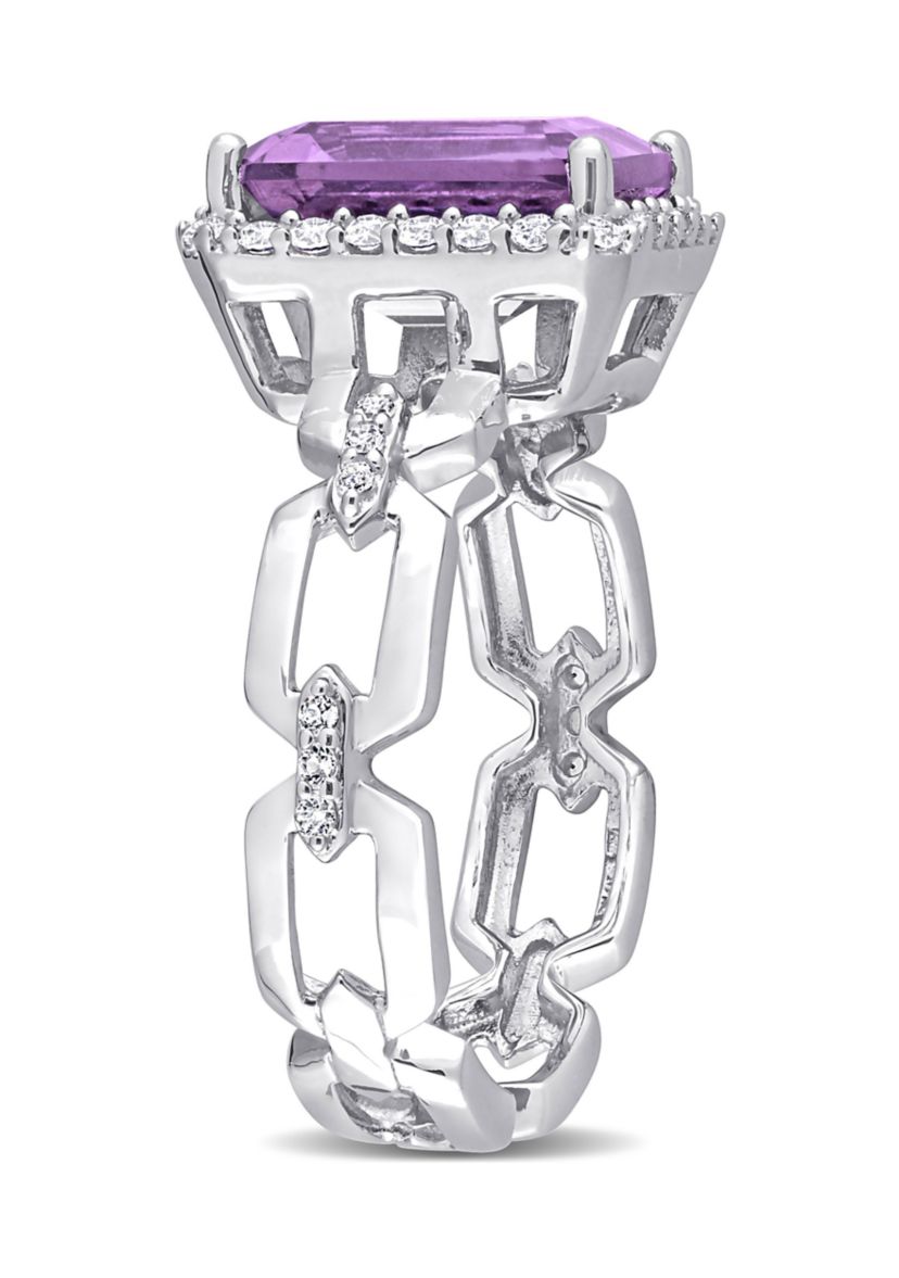 3 1/2 CT TGW Amethyst and White Topaz Halo Ring in Sterling Silver