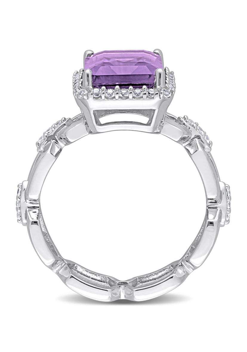 3 1/2 CT TGW Amethyst and White Topaz Halo Ring in Sterling Silver