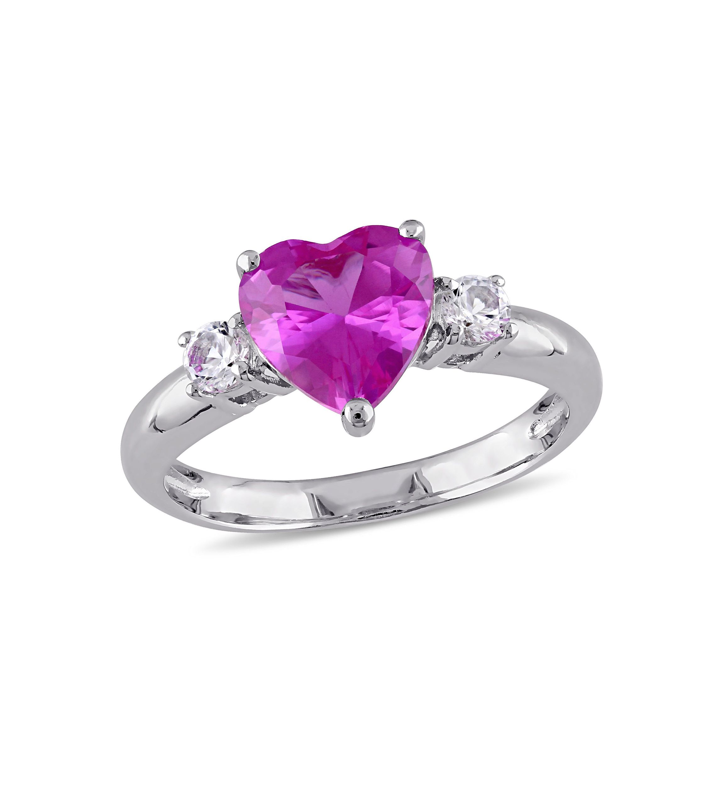 Lab Created Created Pink and Created White Sapphire Heart Ring in Sterling Silver