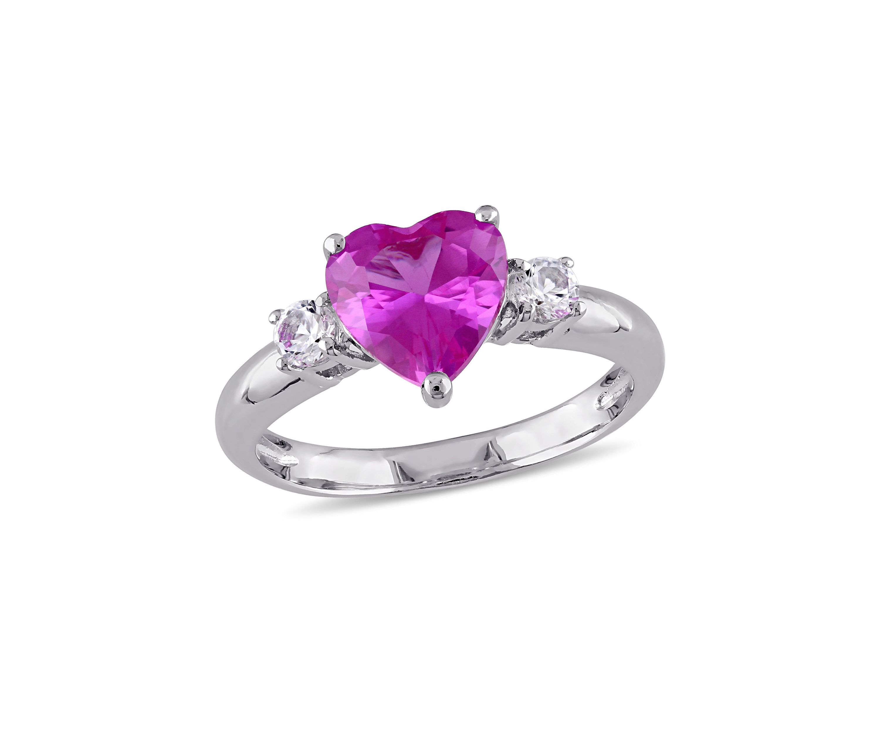 Lab Created Created Pink and Created White Sapphire Heart Ring in Sterling Silver