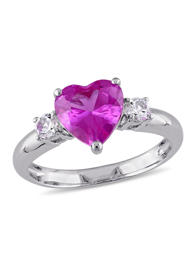 Lab Created Created Pink and Created White Sapphire Heart Ring in Sterling Silver