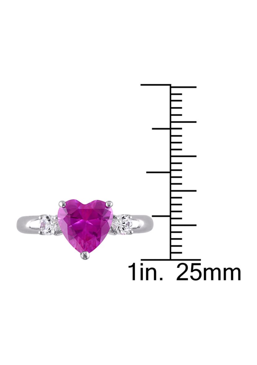 Lab Created Created Pink and Created White Sapphire Heart Ring in Sterling Silver