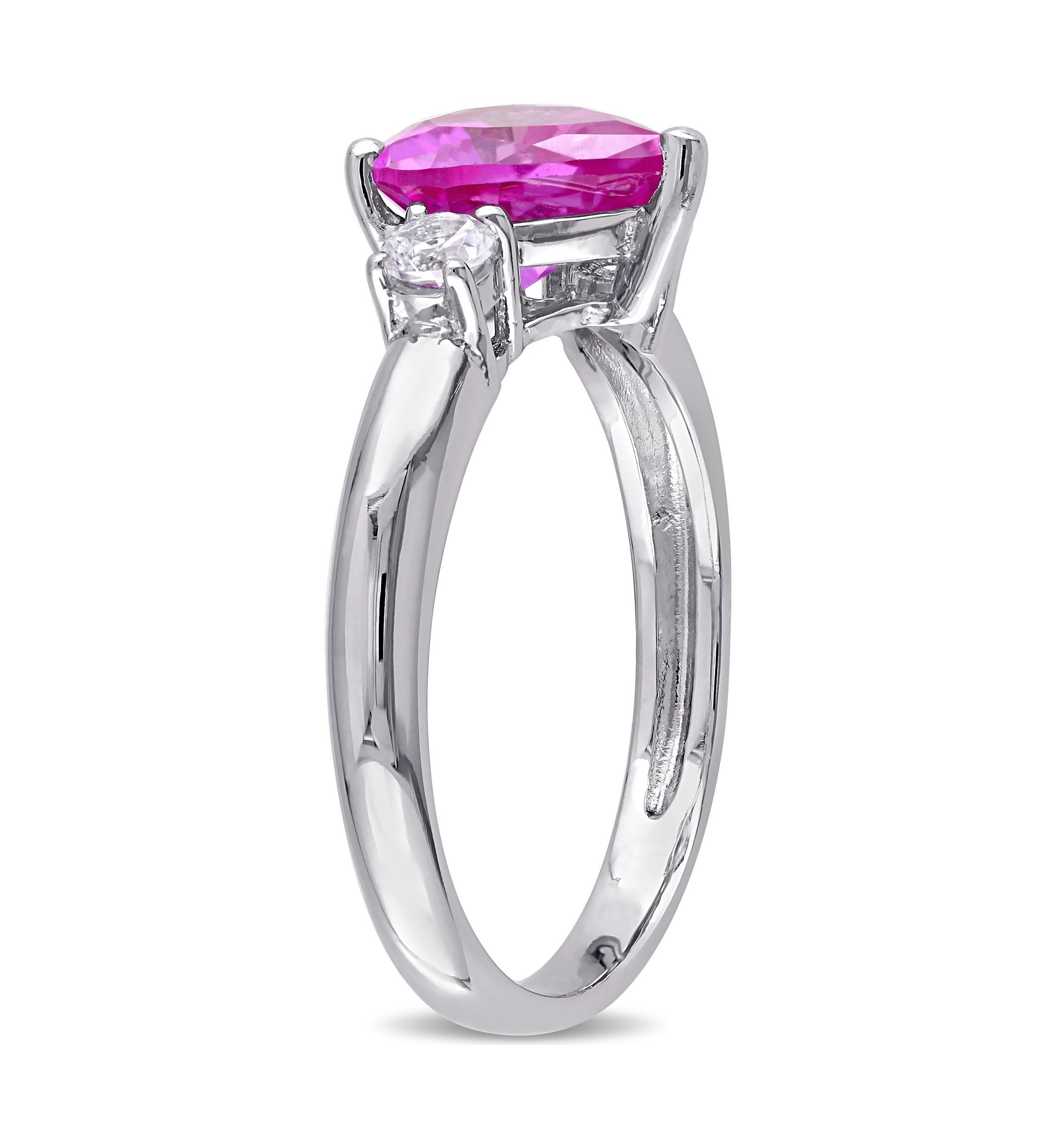 Lab Created Created Pink and Created White Sapphire Heart Ring in Sterling Silver