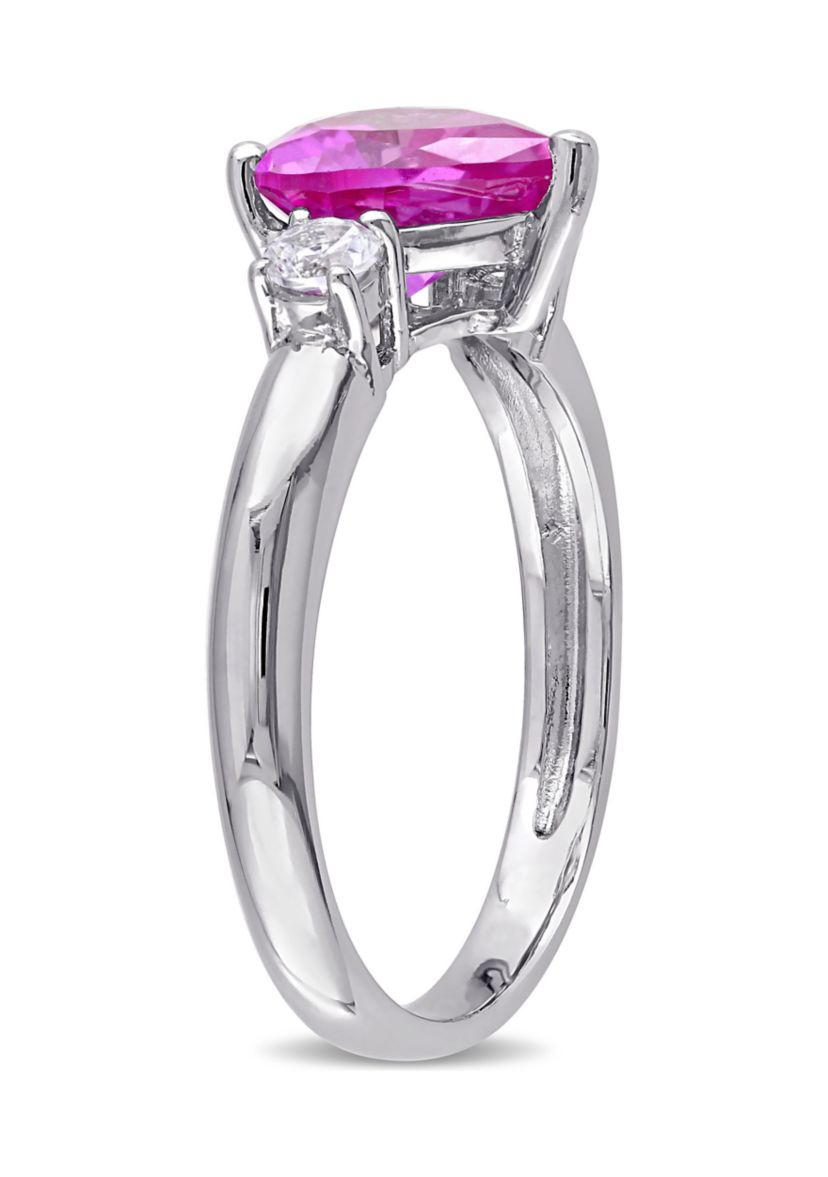 Lab Created Created Pink and Created White Sapphire Heart Ring in Sterling Silver