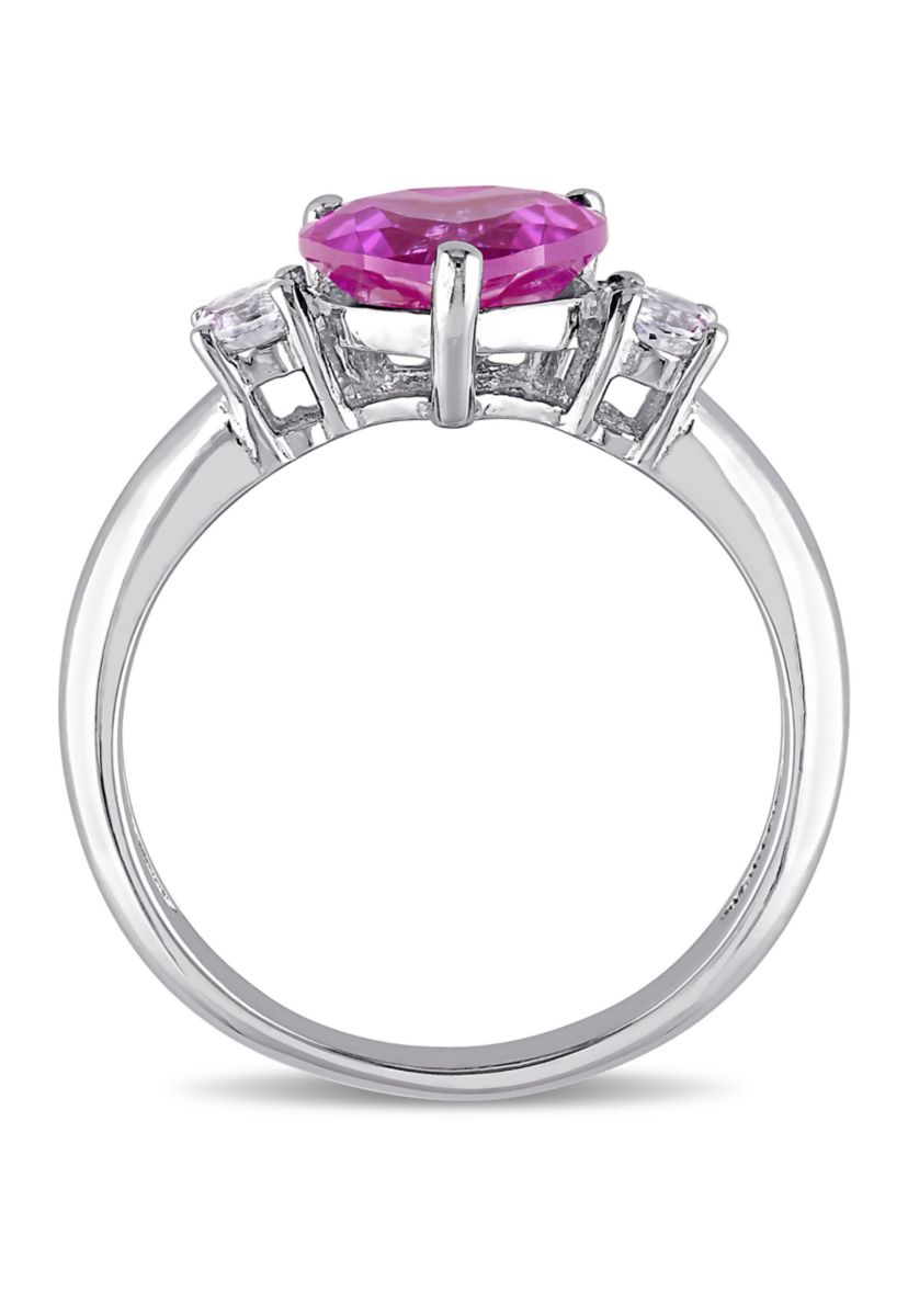 Lab Created Created Pink and Created White Sapphire Heart Ring in Sterling Silver