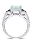 2 ct. t.w. Ice Aquamarine and 3/8 ct. t.w. Black and White Diamond Ring in Sterling Silver with Black Rhodium Plated