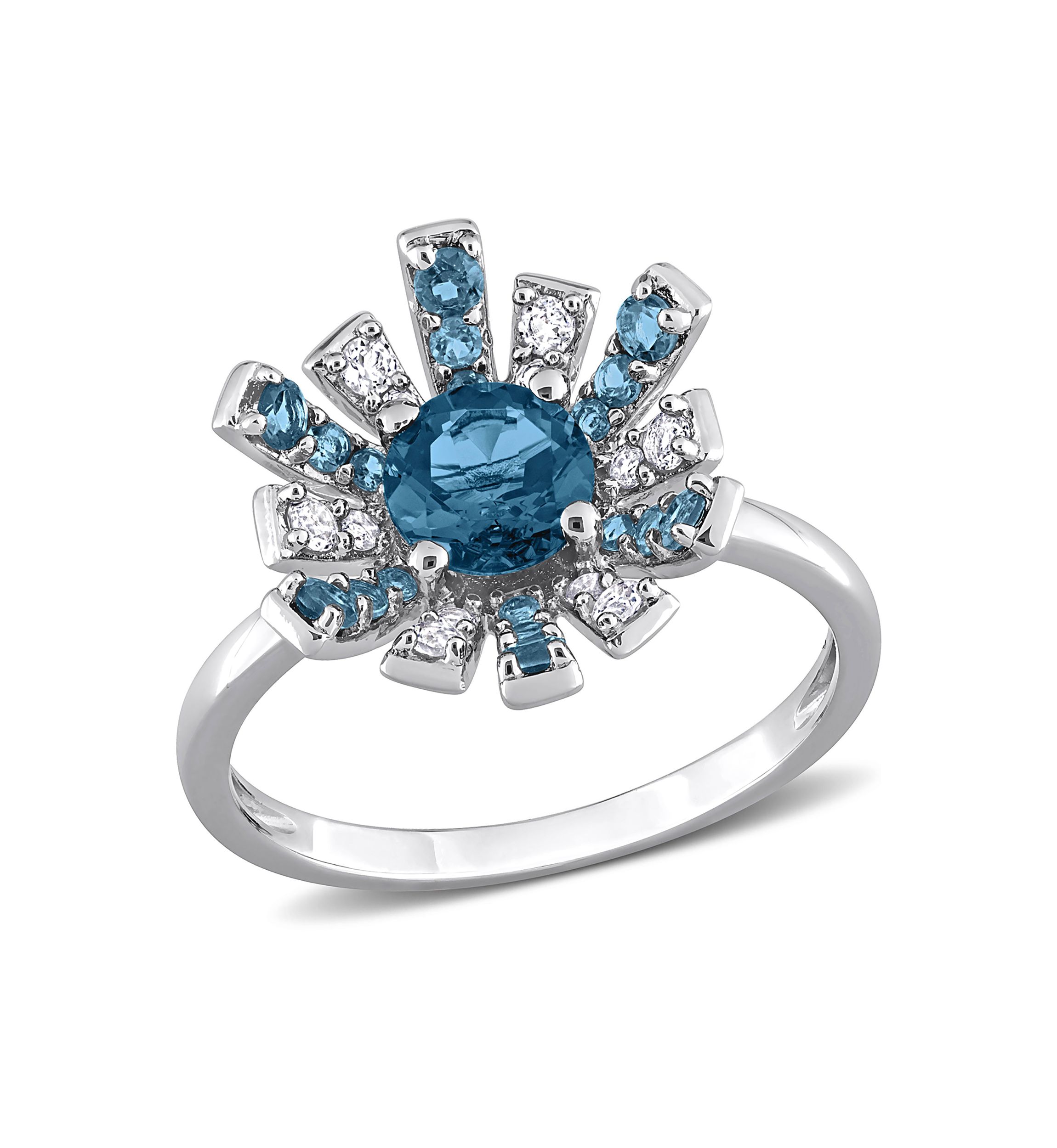 1 3/4 CT TGW London Blue Topaz and White Topaz Starburst Cocktail Ring in Sterling Silver