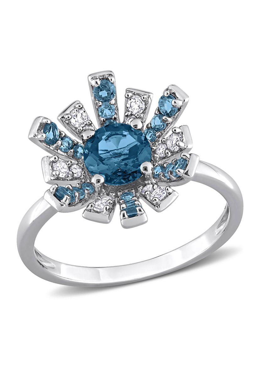 1 3/4 CT TGW London Blue Topaz and White Topaz Starburst Cocktail Ring in Sterling Silver