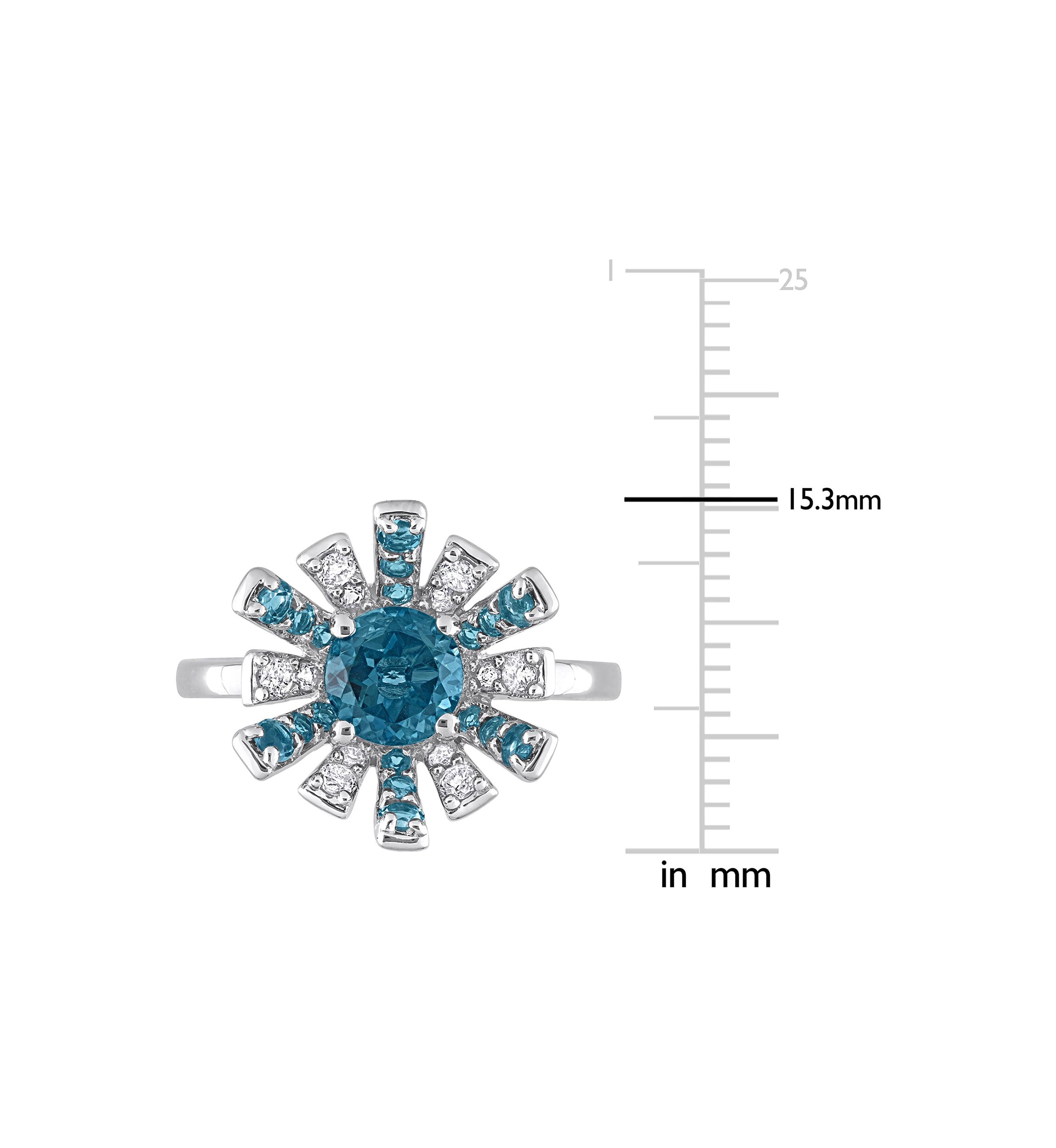 1 3/4 CT TGW London Blue Topaz and White Topaz Starburst Cocktail Ring in Sterling Silver