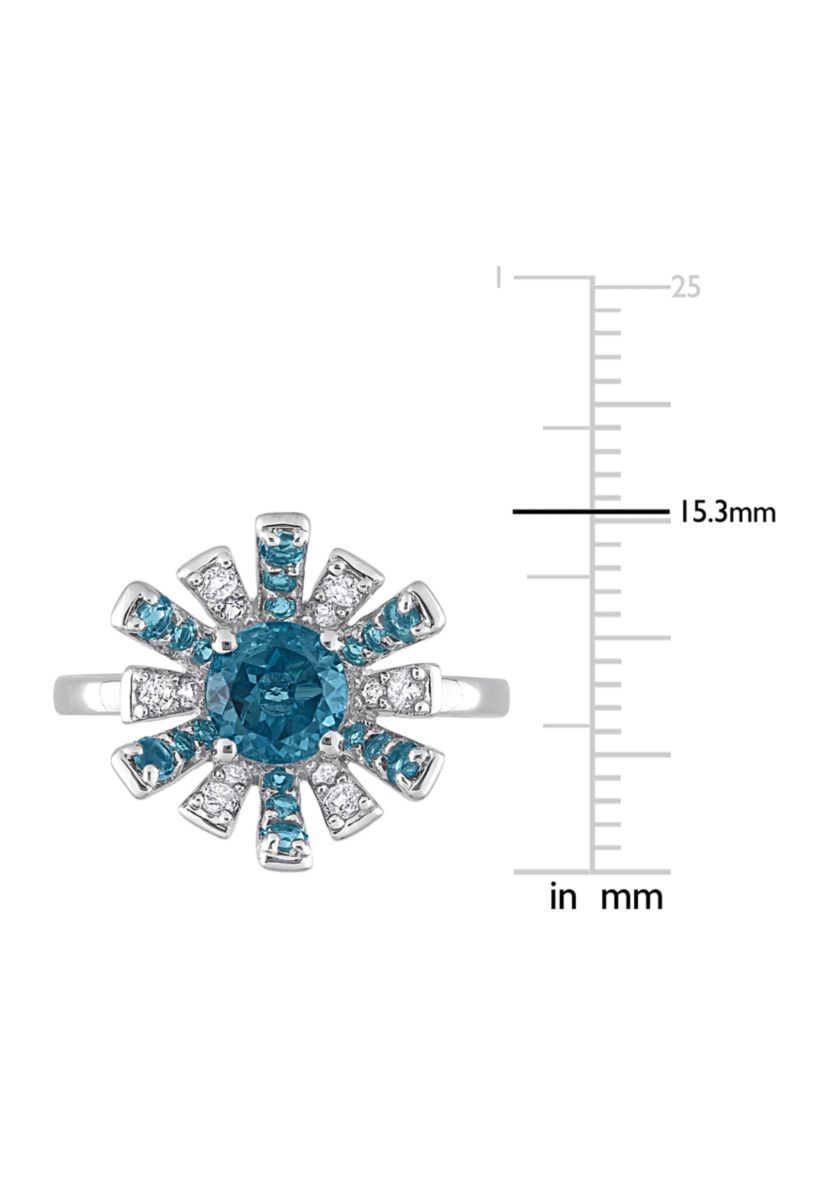 1 3/4 CT TGW London Blue Topaz and White Topaz Starburst Cocktail Ring in Sterling Silver