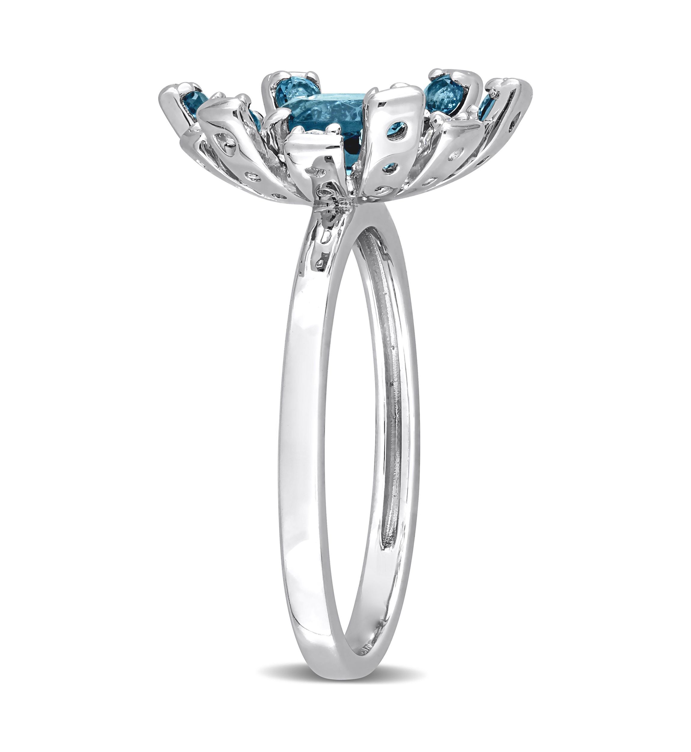 1 3/4 CT TGW London Blue Topaz and White Topaz Starburst Cocktail Ring in Sterling Silver
