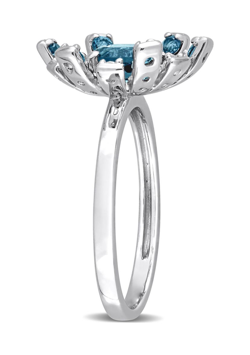 1 3/4 CT TGW London Blue Topaz and White Topaz Starburst Cocktail Ring in Sterling Silver