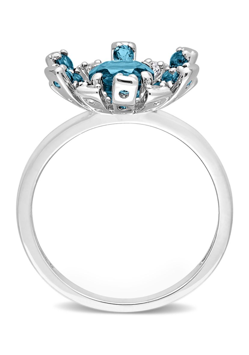 1 3/4 CT TGW London Blue Topaz and White Topaz Starburst Cocktail Ring in Sterling Silver