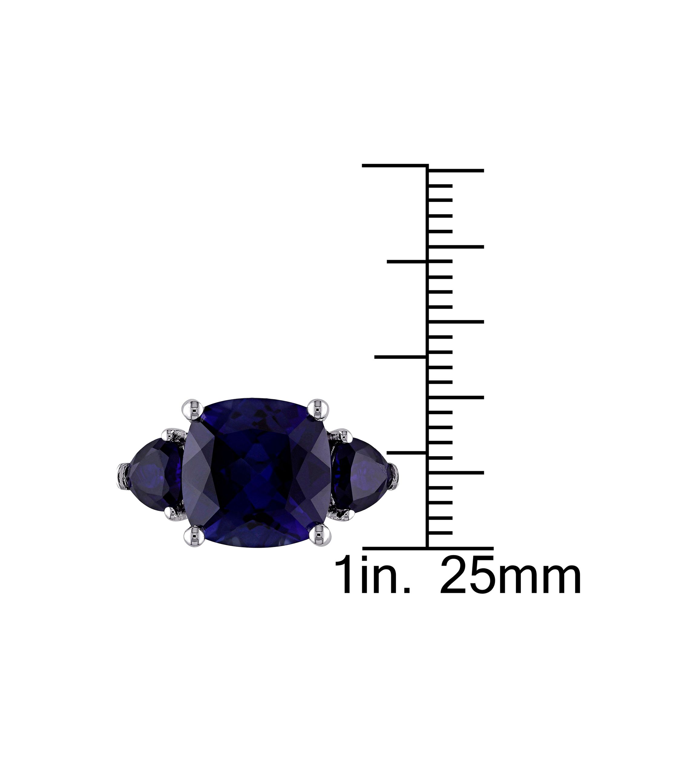 Lab Created 7 1/10 CT TGW Cushion Cut Created Blue Sapphire 3-Stone Ring in Sterling Silver