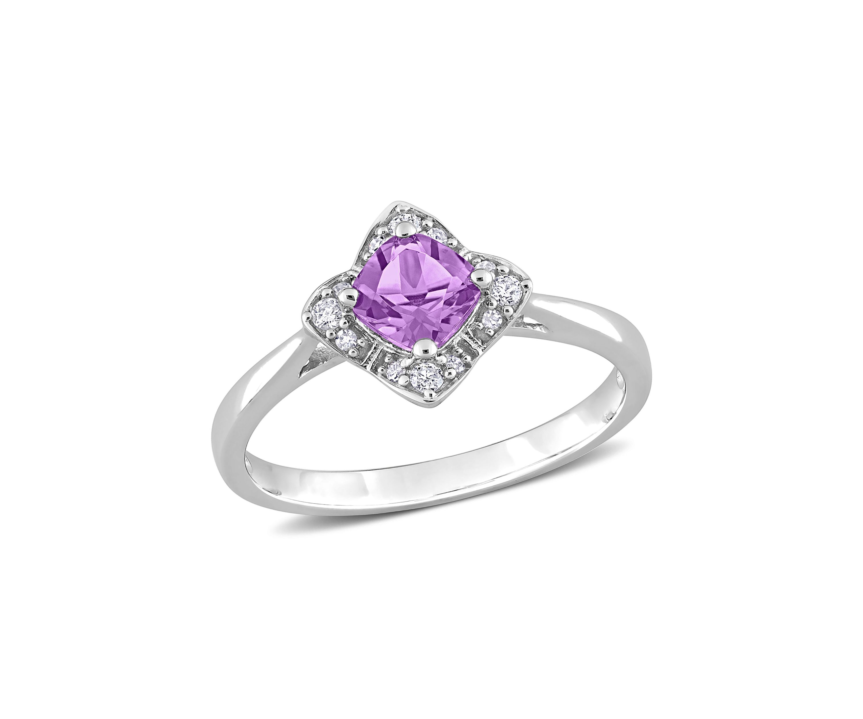 5/8 CT TGW Amethyst and 1/10 CT TW Diamond Halo Ring in Sterling Silver