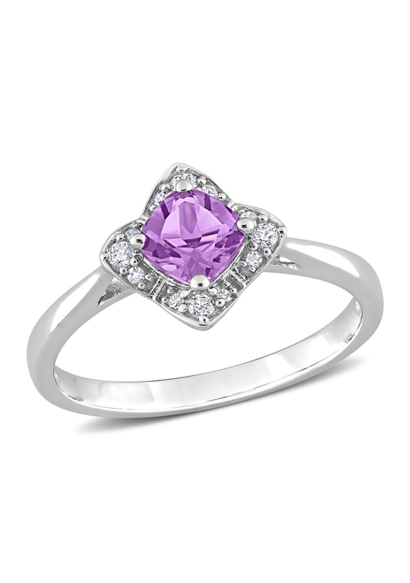 5/8 CT TGW Amethyst and 1/10 CT TW Diamond Halo Ring in Sterling Silver