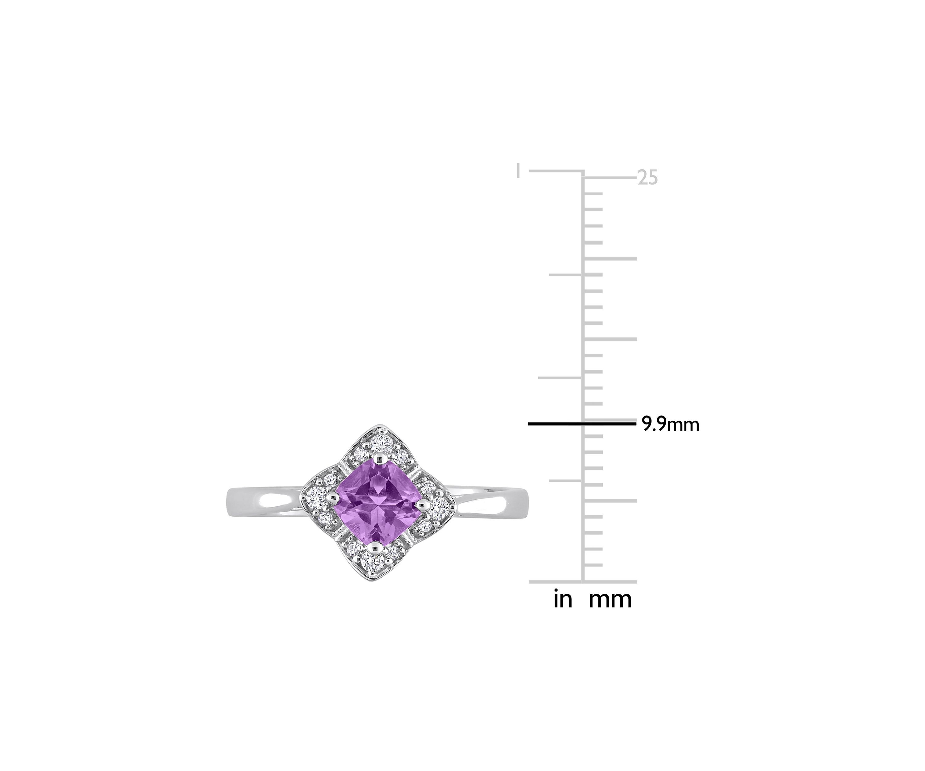 5/8 CT TGW Amethyst and 1/10 CT TW Diamond Halo Ring in Sterling Silver