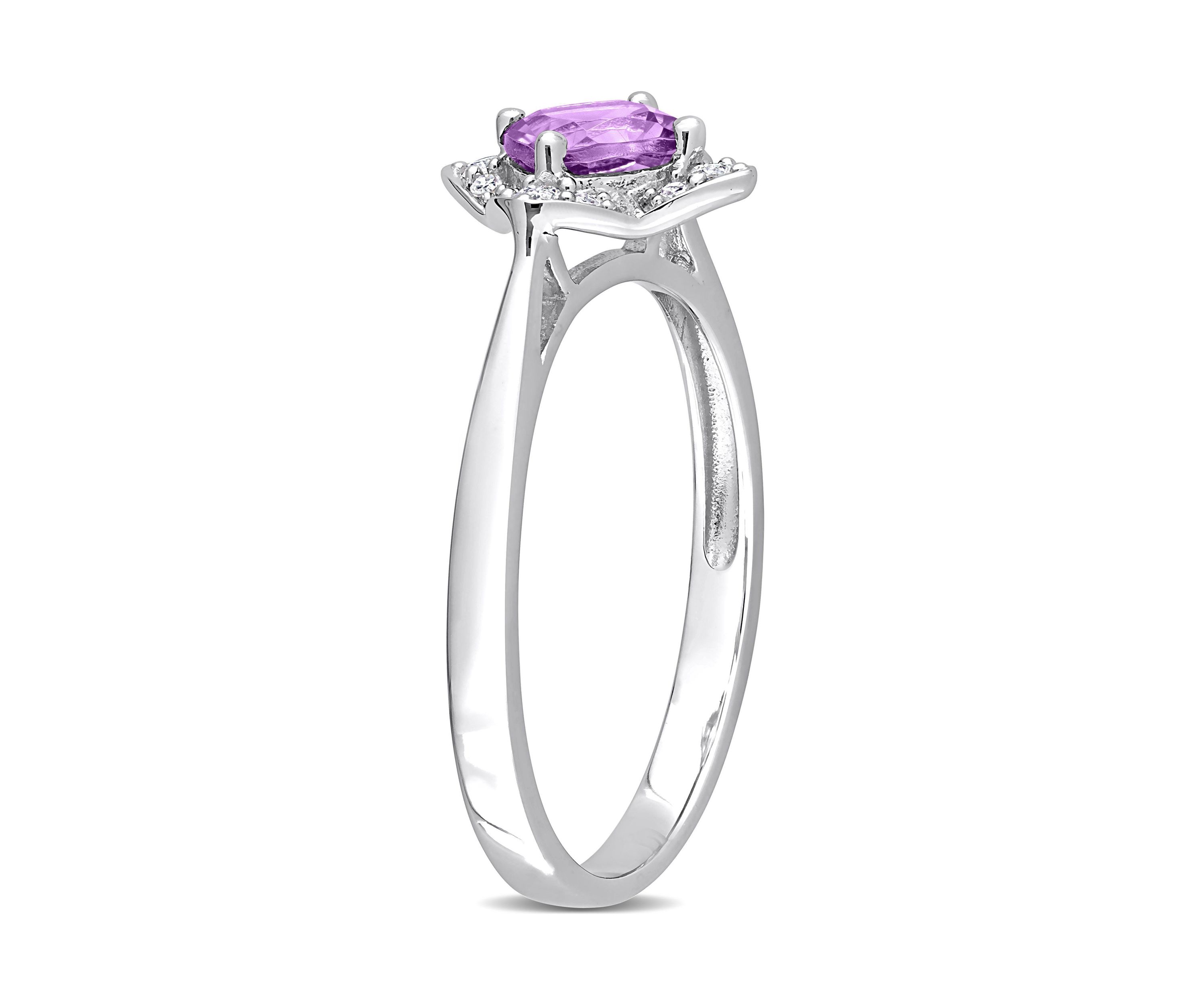 5/8 CT TGW Amethyst and 1/10 CT TW Diamond Halo Ring in Sterling Silver