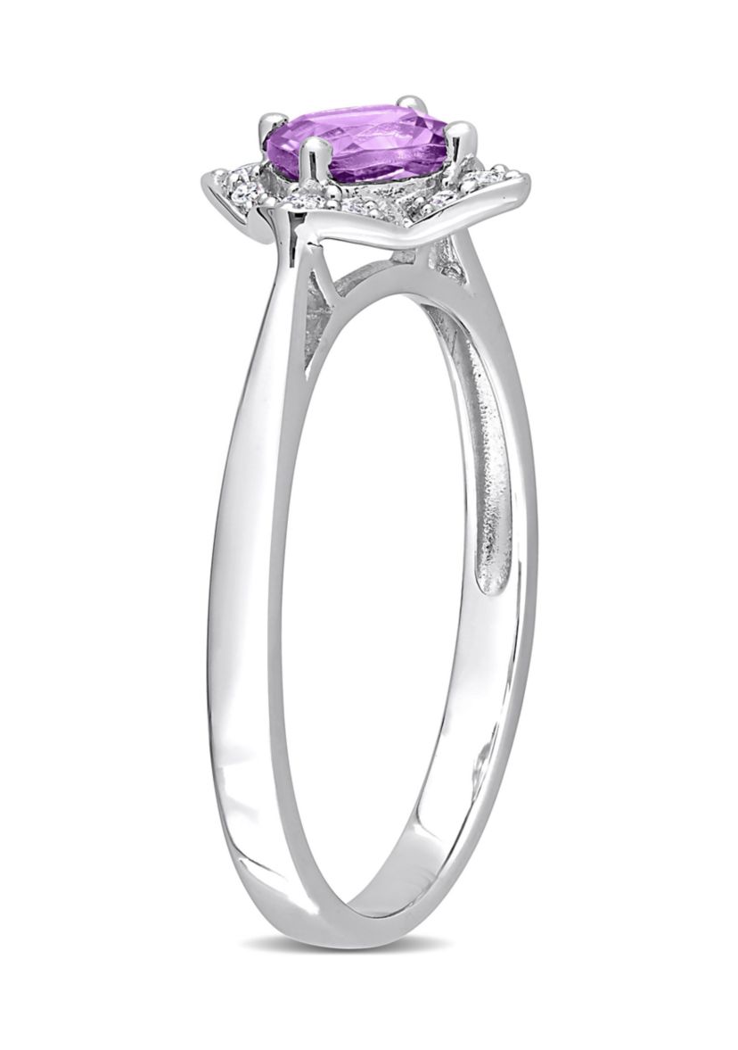 5/8 CT TGW Amethyst and 1/10 CT TW Diamond Halo Ring in Sterling Silver