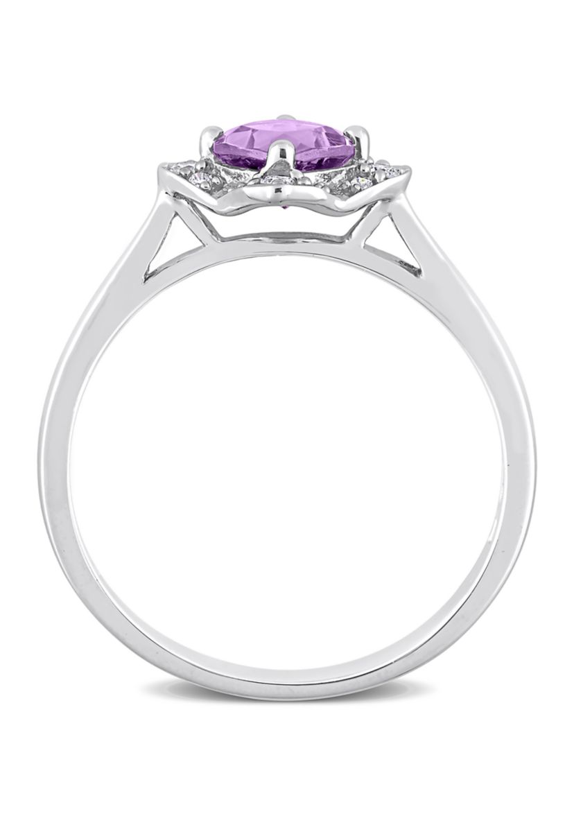 5/8 CT TGW Amethyst and 1/10 CT TW Diamond Halo Ring in Sterling Silver