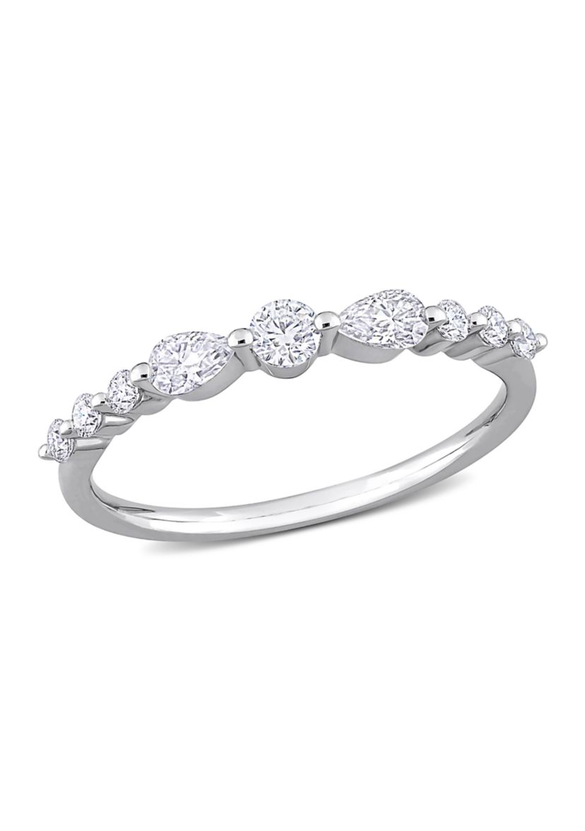 Lab Created 3/8 CT DEW Created Moissanite Semi-Eternity Ring in Sterling Silver