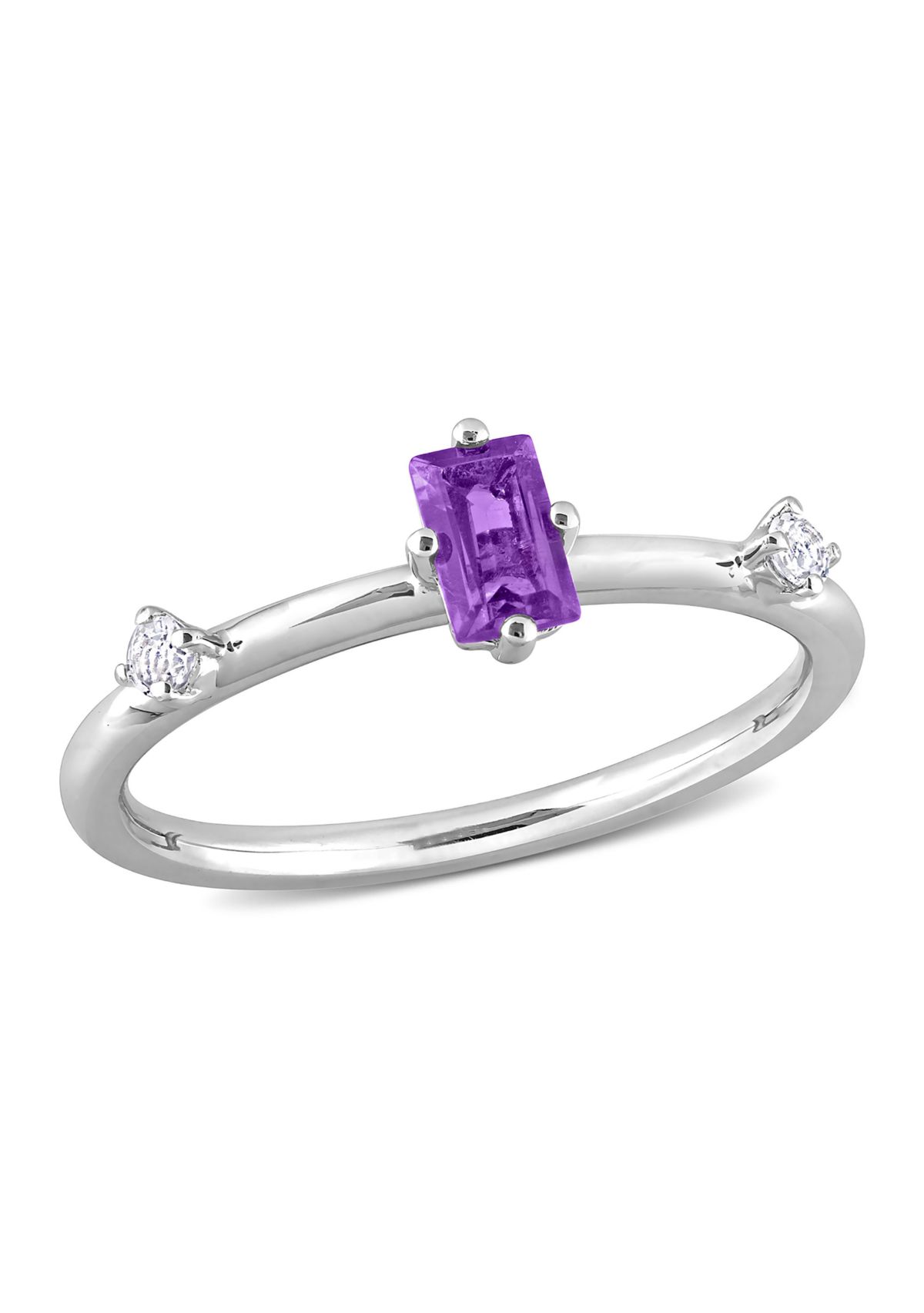 2/5 CT TGW Emerald Cut Amethyst and White Topaz 3-Stone Ring in Sterling Silver