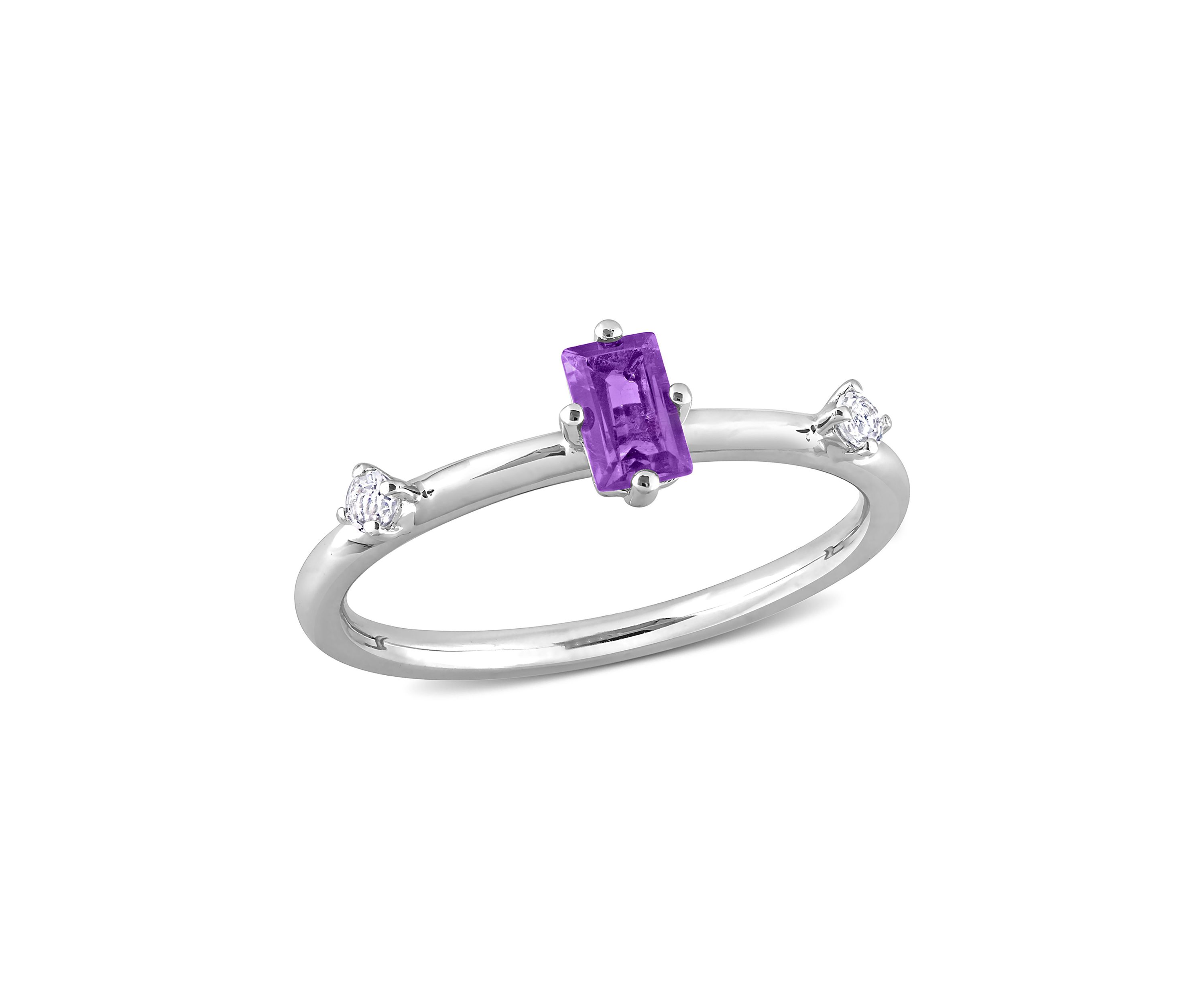 2/5 CT TGW Emerald Cut Amethyst and White Topaz 3-Stone Ring in Sterling Silver