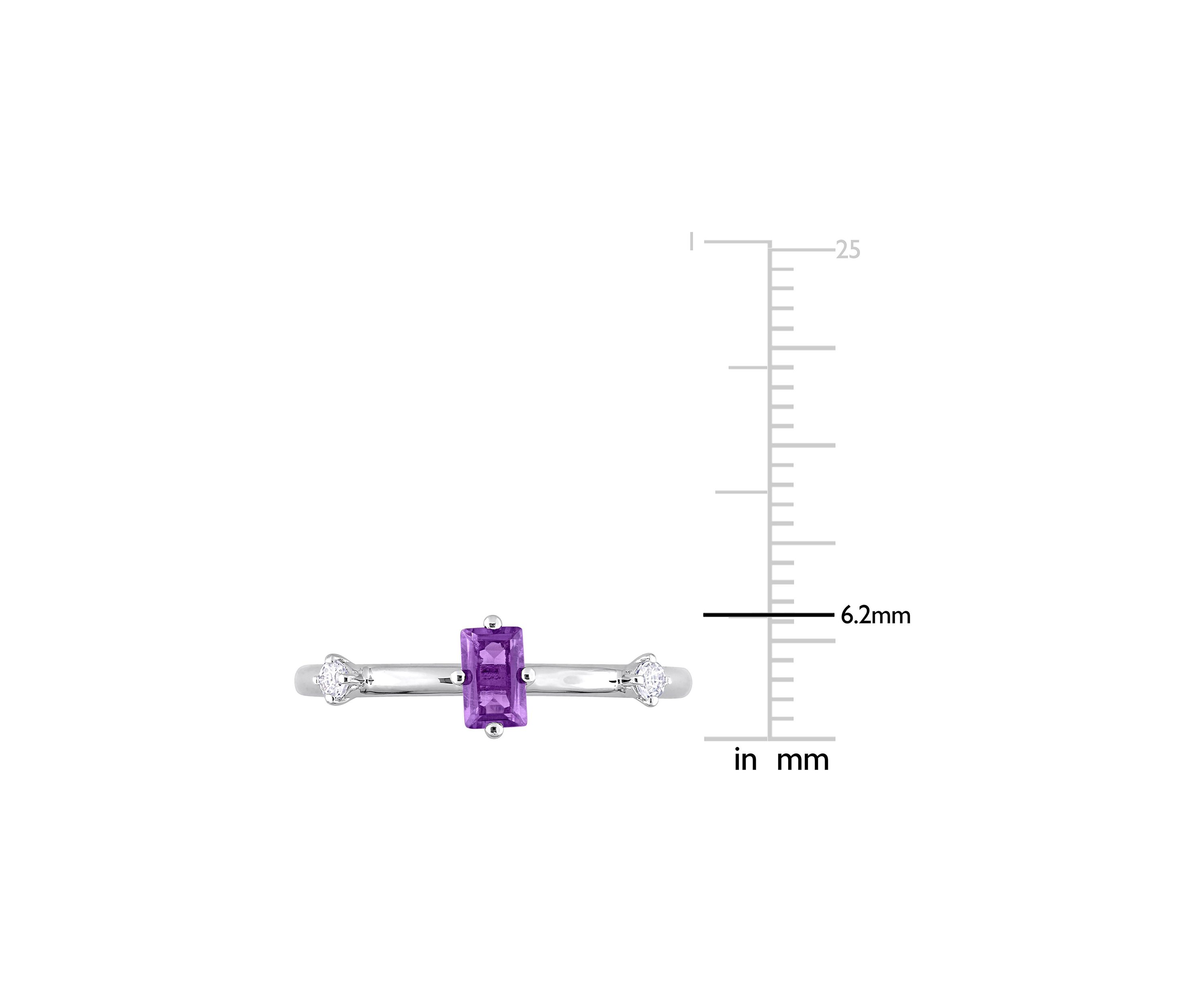 2/5 CT TGW Emerald Cut Amethyst and White Topaz 3-Stone Ring in Sterling Silver