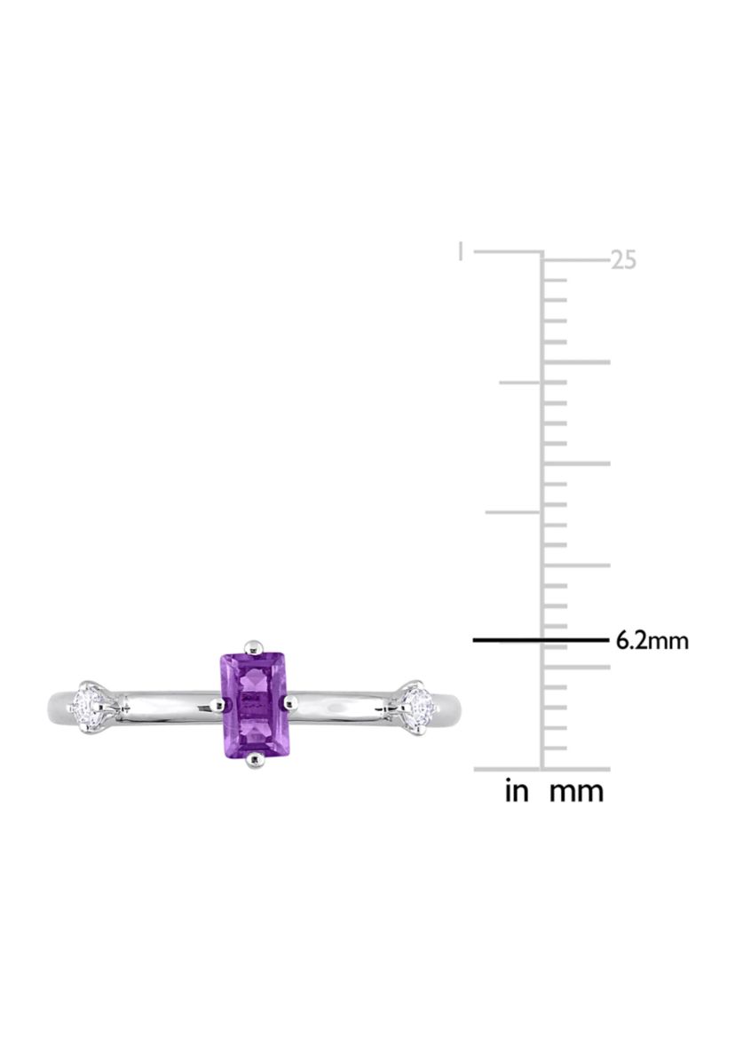 2/5 CT TGW Emerald Cut Amethyst and White Topaz 3-Stone Ring in Sterling Silver