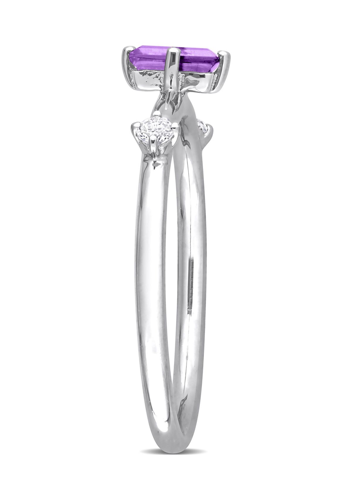 2/5 CT TGW Emerald Cut Amethyst and White Topaz 3-Stone Ring in Sterling Silver