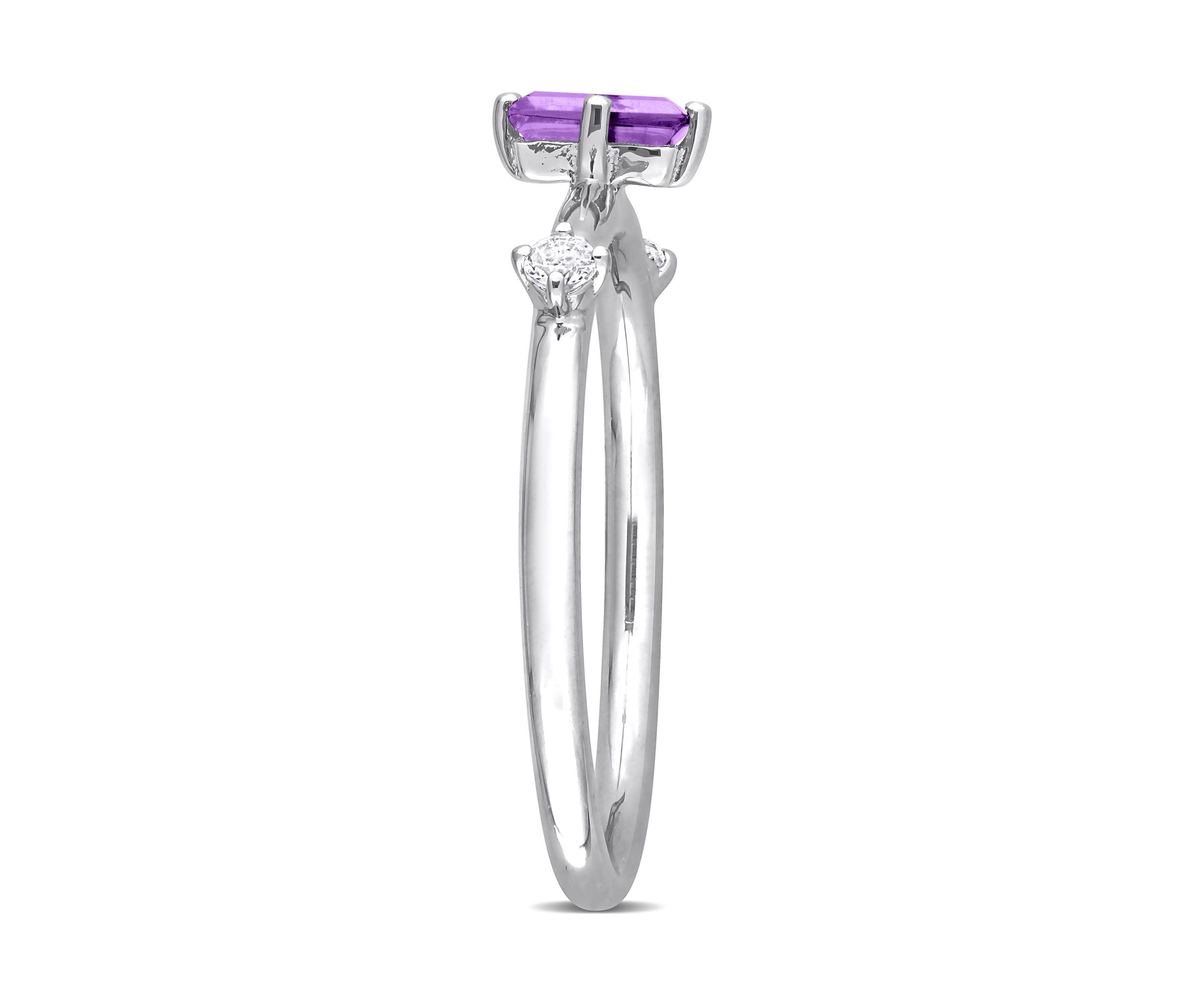 2/5 CT TGW Emerald Cut Amethyst and White Topaz 3-Stone Ring in Sterling Silver