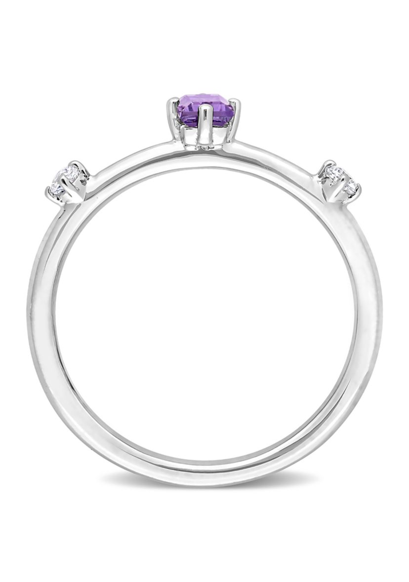 2/5 CT TGW Emerald Cut Amethyst and White Topaz 3-Stone Ring in Sterling Silver