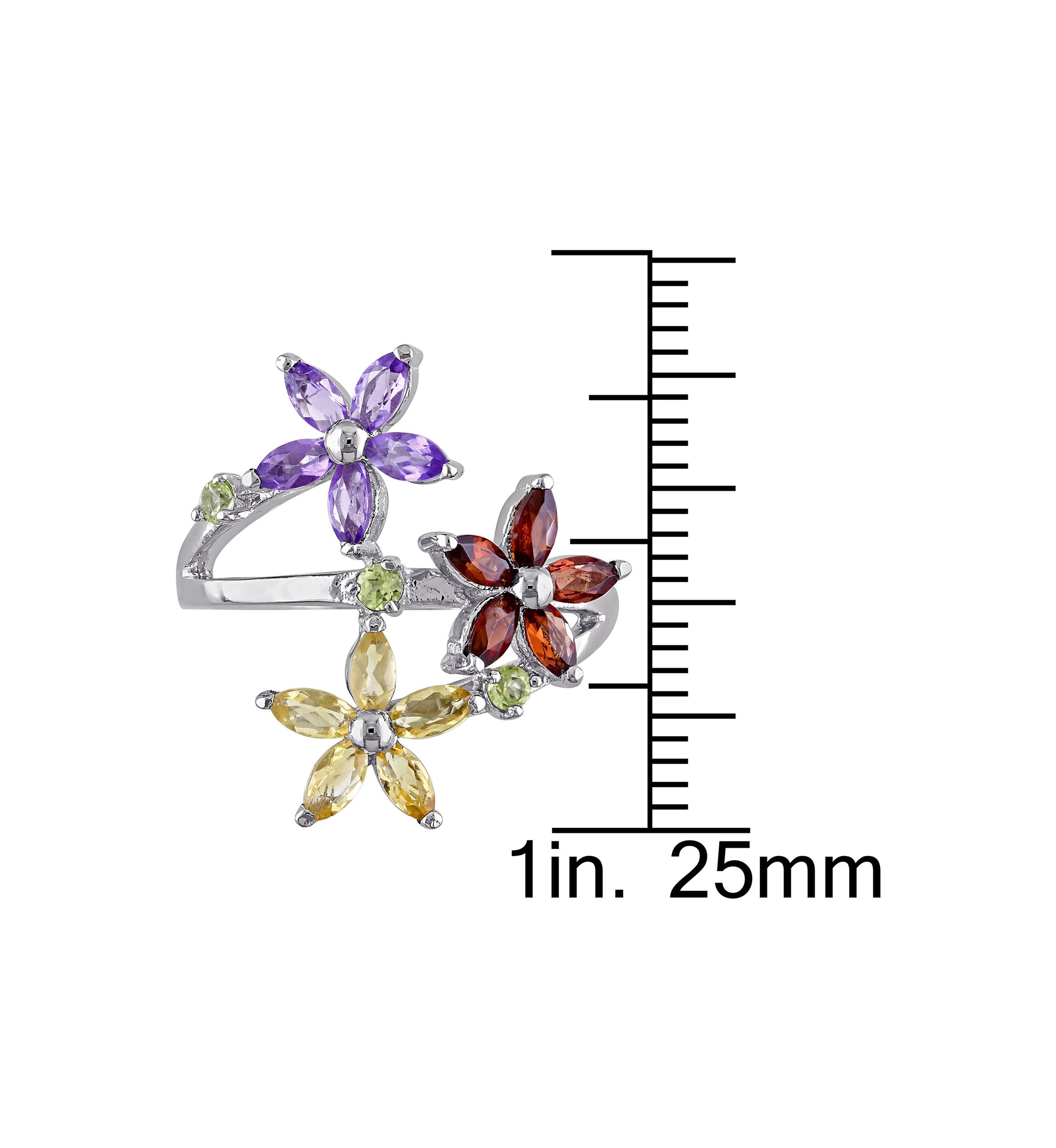 Multi Gemstone Floral Ring in Sterling Silver