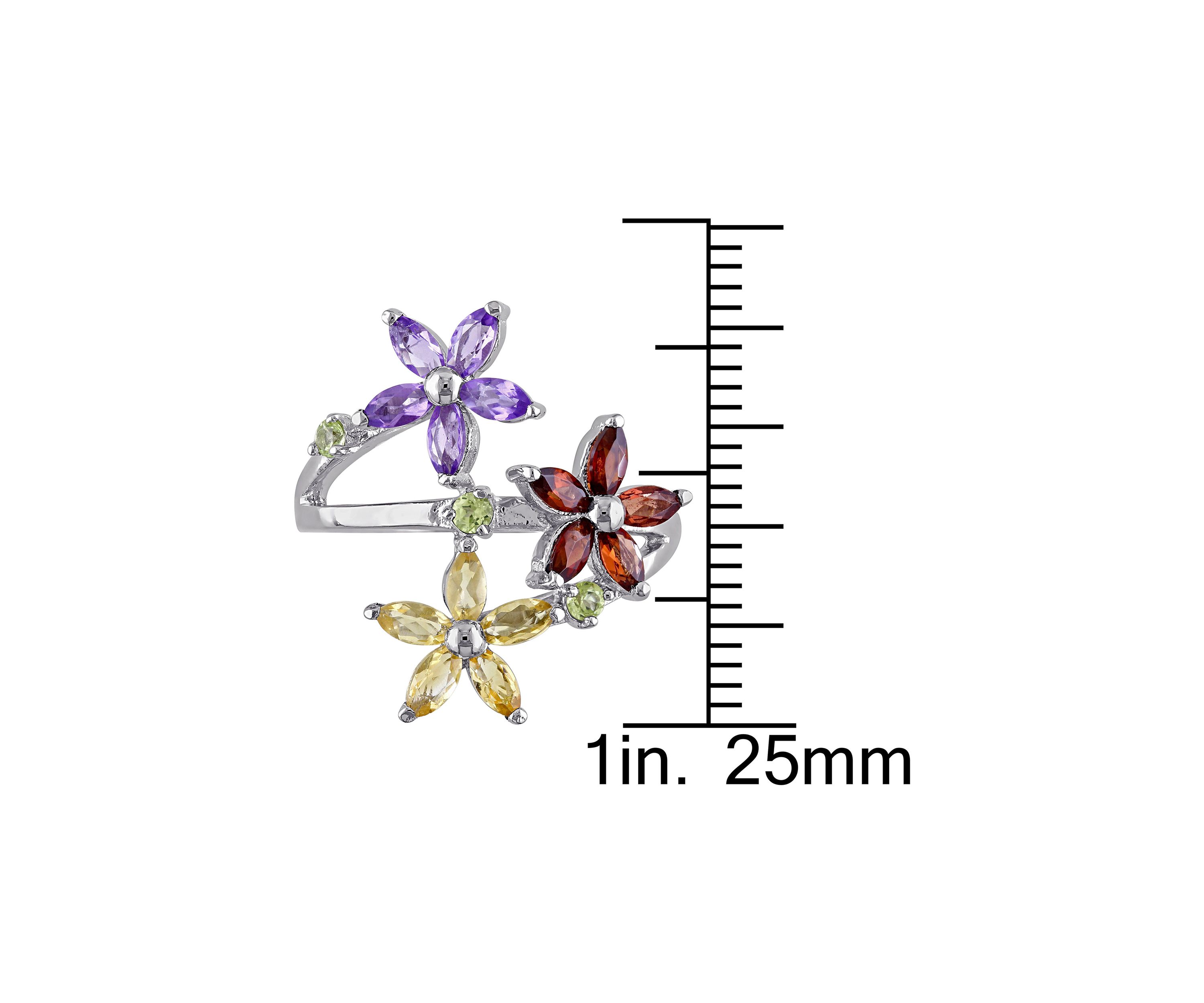 Multi Gemstone Floral Ring in Sterling Silver