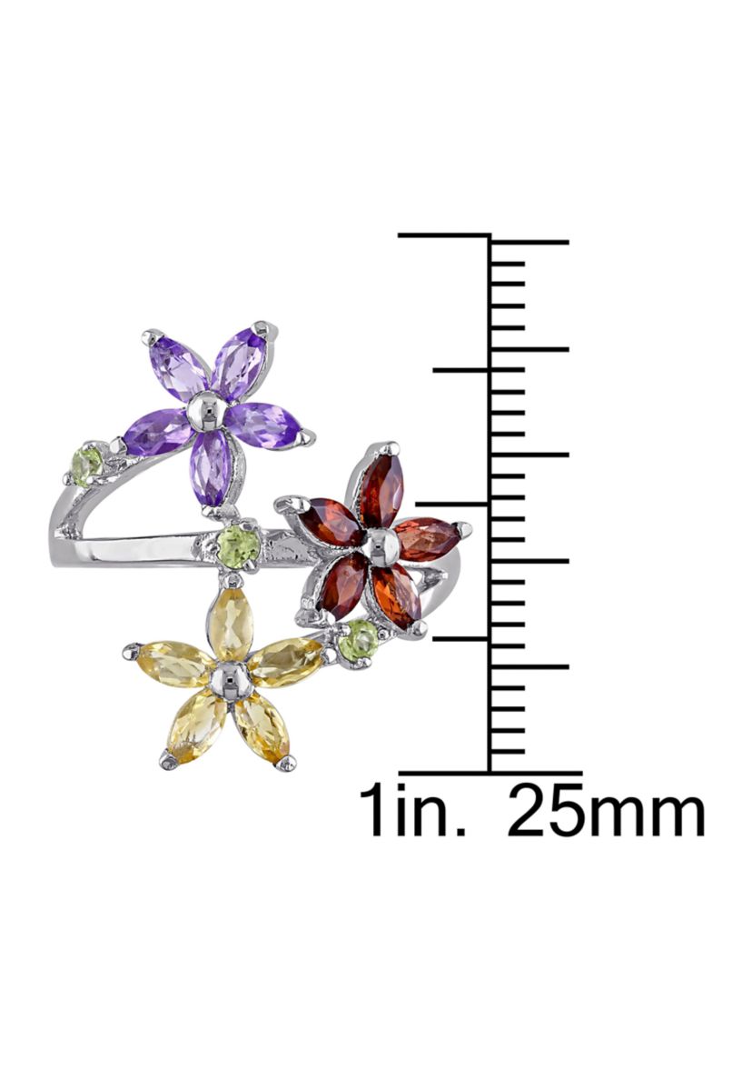 Multi Gemstone Floral Ring in Sterling Silver