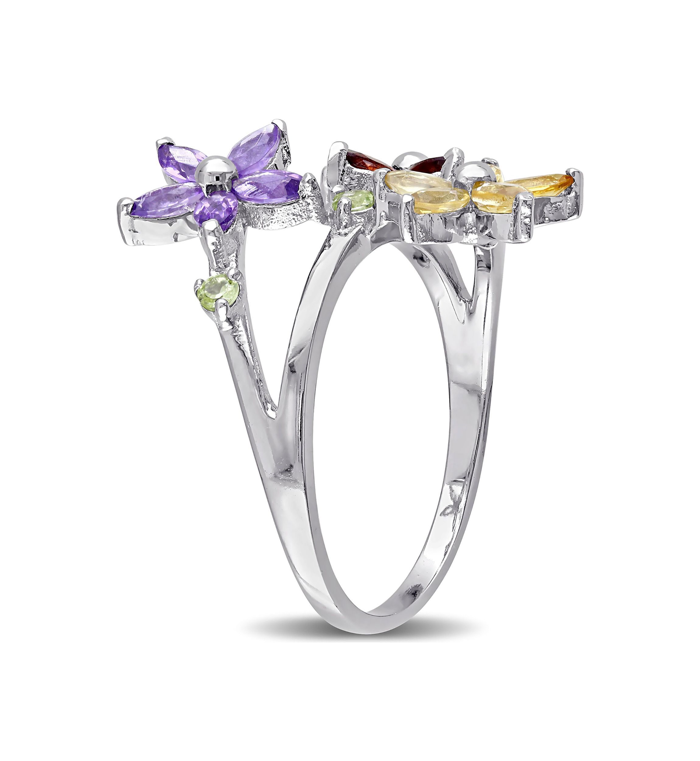 Multi Gemstone Floral Ring in Sterling Silver