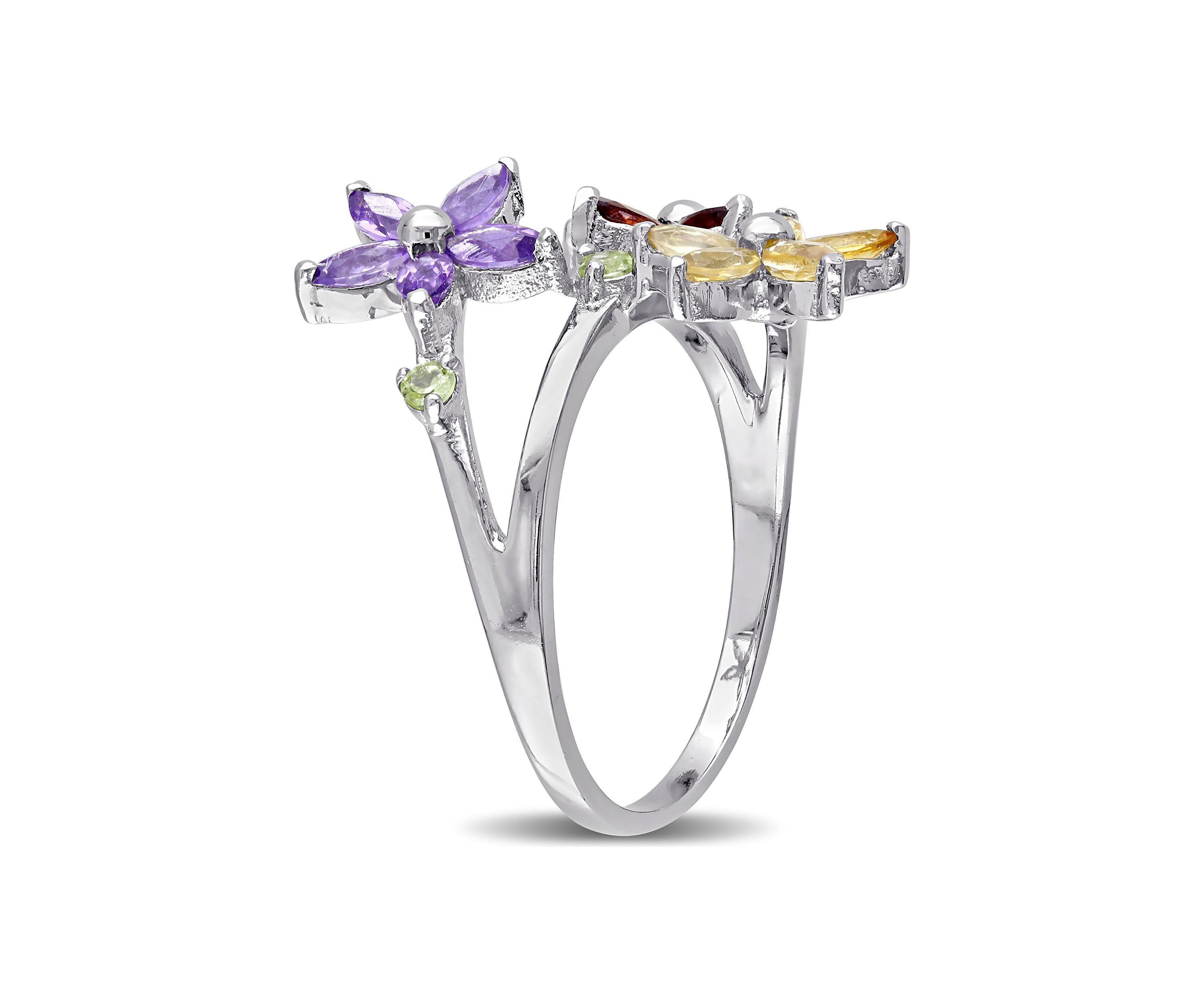 Multi Gemstone Floral Ring in Sterling Silver