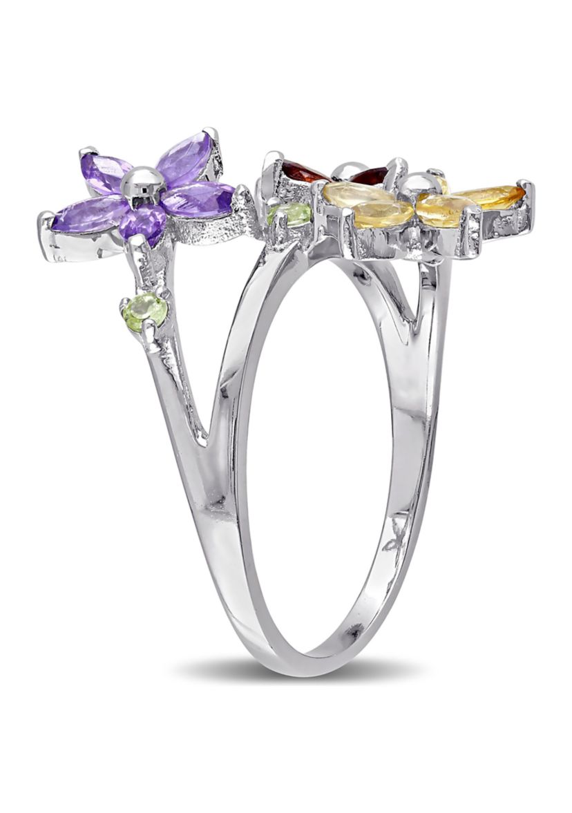 Multi Gemstone Floral Ring in Sterling Silver
