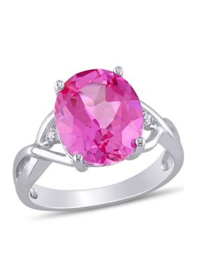 Belk & Co Lab Created 7 1/2 CT TGW Pink Sapphire and Diamond Accent Ring in Sterling Silver, White, 8
