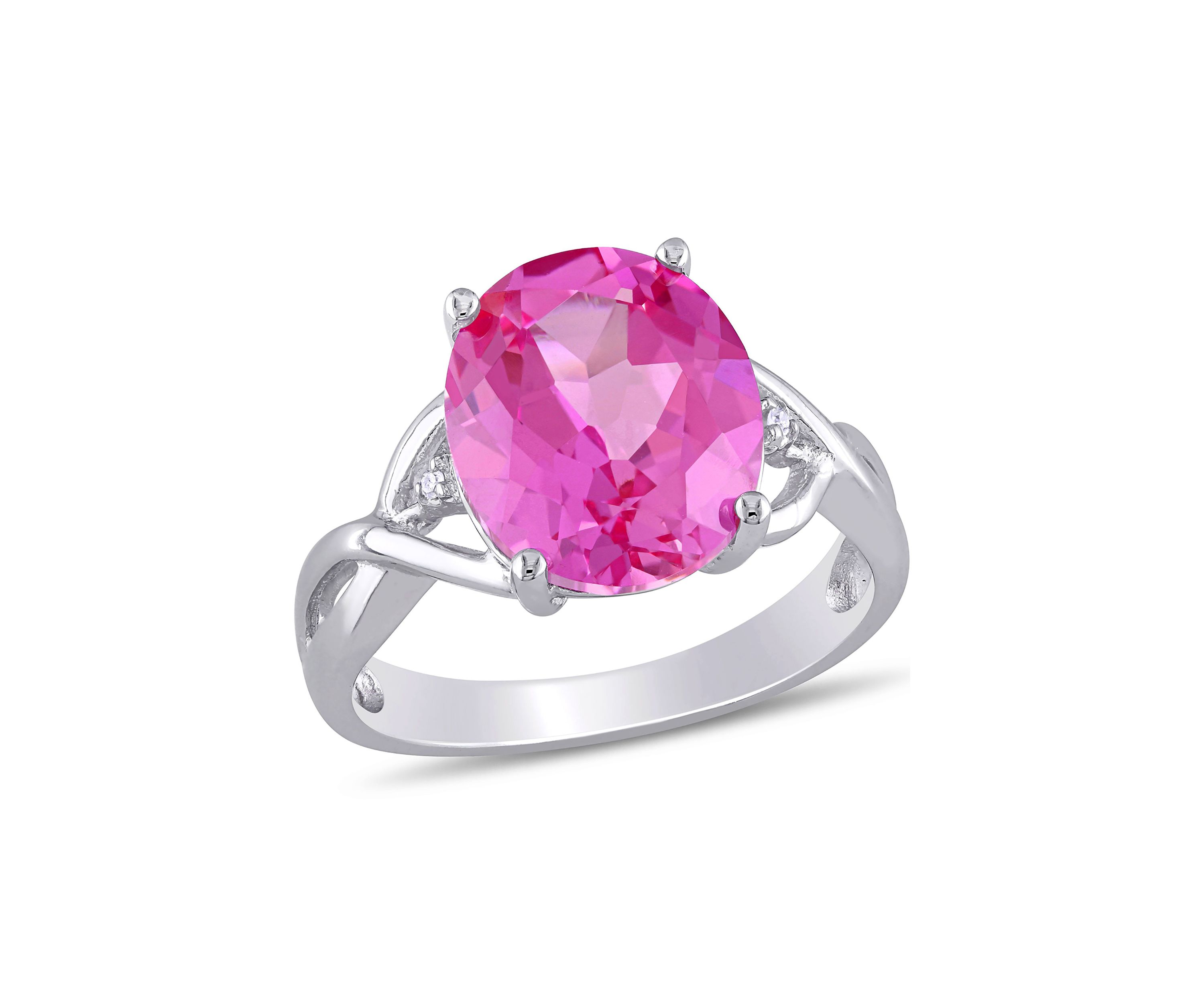 Lab Created 7 1/2 CT TGW Created Pink Sapphire and Diamond Accent Ring in Sterling Silver